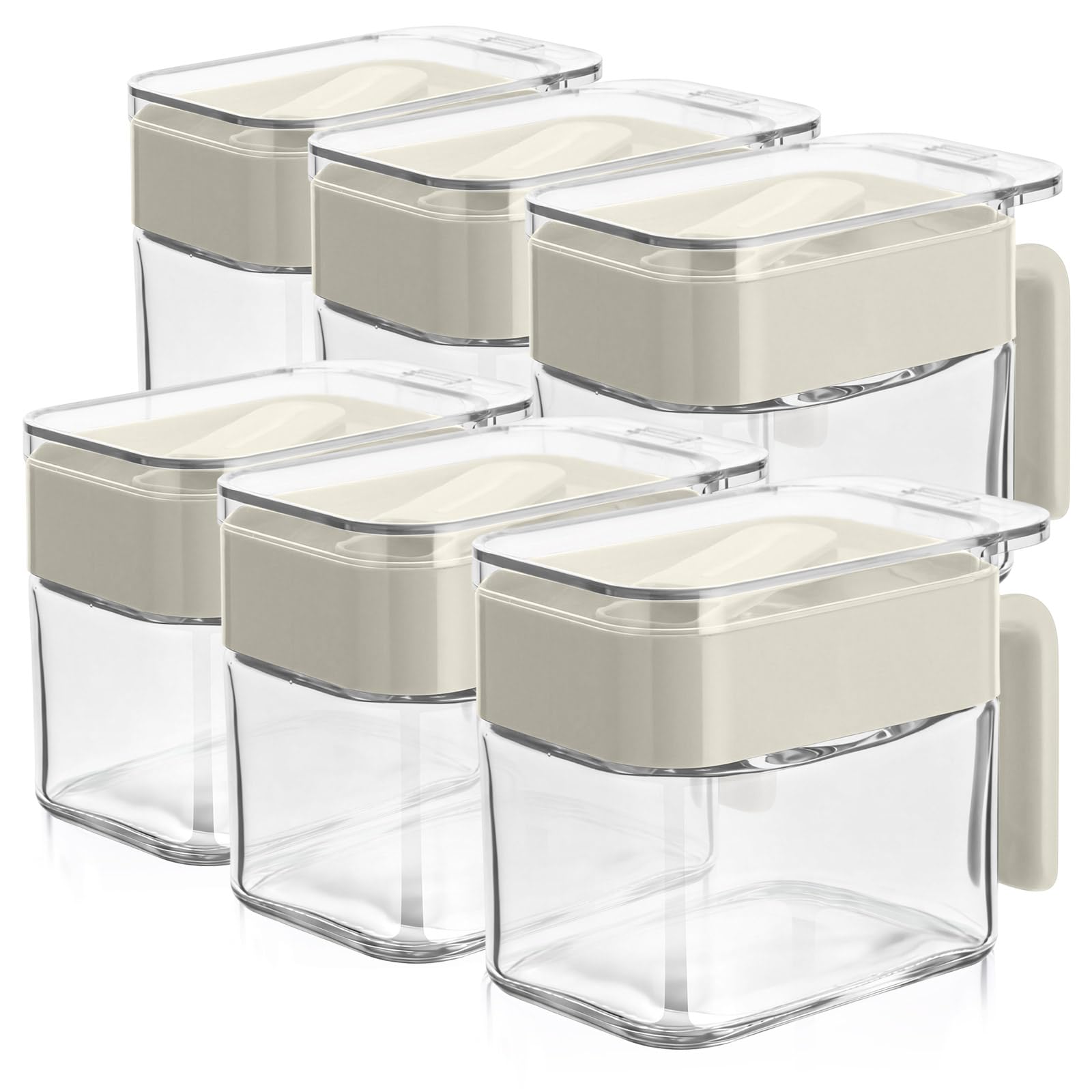Suclain 6 Pcs Condiment Jar Spice Container 13.5oz Sugar and Salt Container Set Clear Glass Condiment Canister with Spoon Dustpr