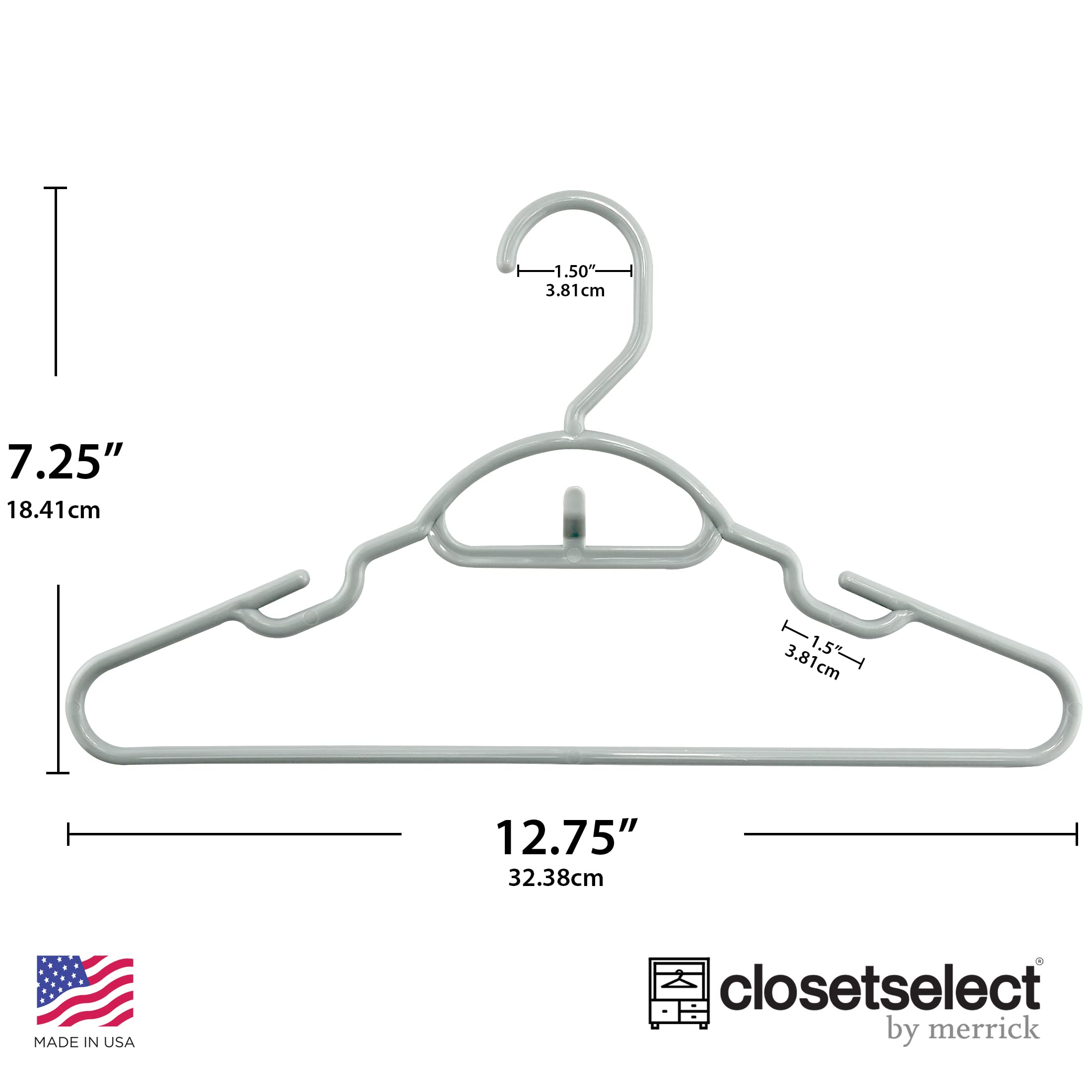 30 Pk Grey Youth Petite Plastic Hangers For Children Clothes Sizes 8 To 14, Petite, Teen, Preteen, Junior, 30 Pack (Grey)