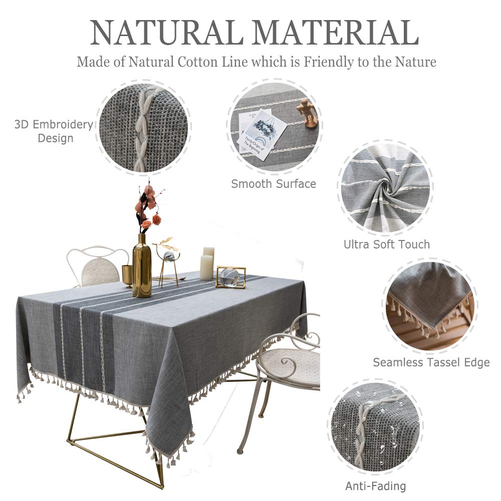 Tewene Tablecloth, Rectangle Table Cloth Linen Wrinkle Free Anti-Fading Tablecloths Washable Dust-Proof Table Cover For Kitchen