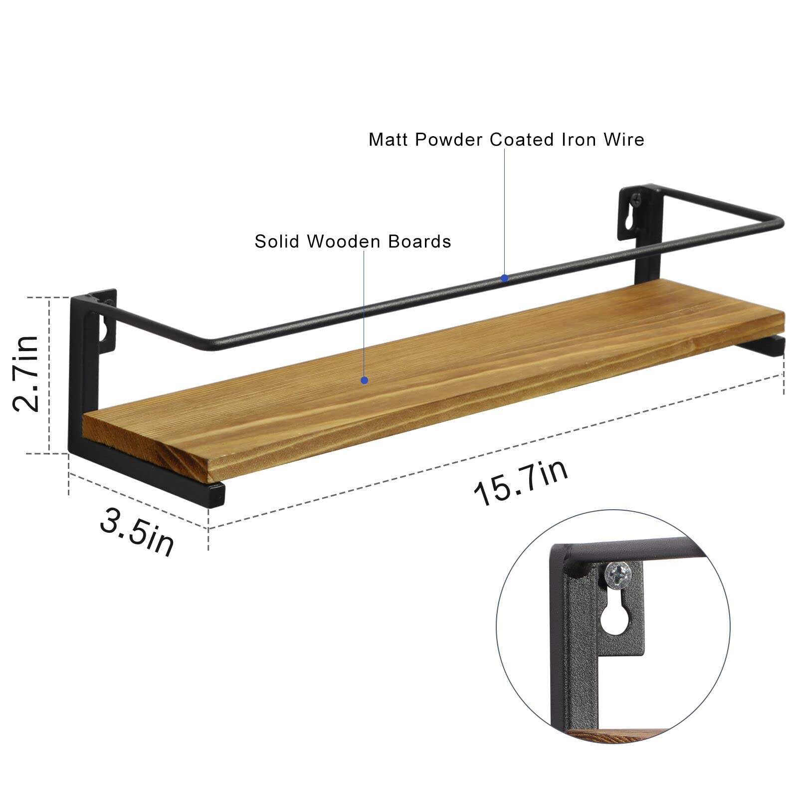 OROPY Spice Rack Wall Mounted, Rustic Wood Hanging Rack for Over The Stove, Kitchen Wall, 2 Pack
