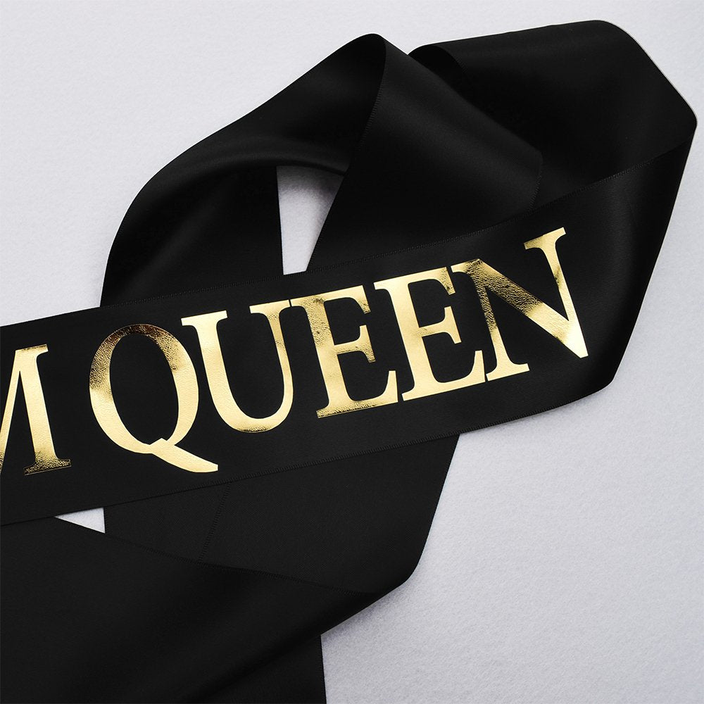 'Prom King'' And ''Prom Queen'' Sashes - Graduation Party School Party Accessories, Black With Gold Print