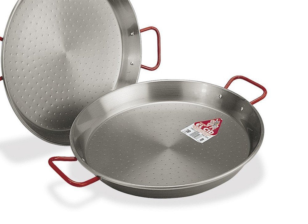 Garcima La Ideal La Ideal_Polished Steel Paella Pan, 30 Cm, 30Cm, Silver/Red