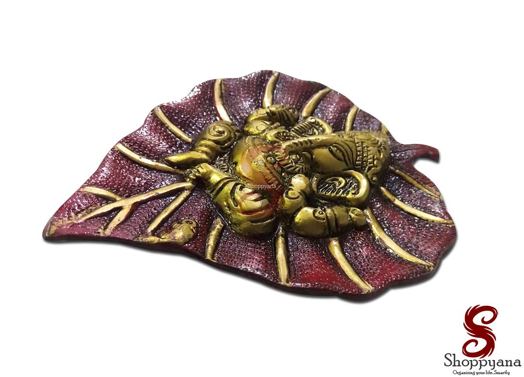 Shoppyana Metal Patta Ganesh Figurine Wall Hanging Showpiece (Red, Multicolour)
