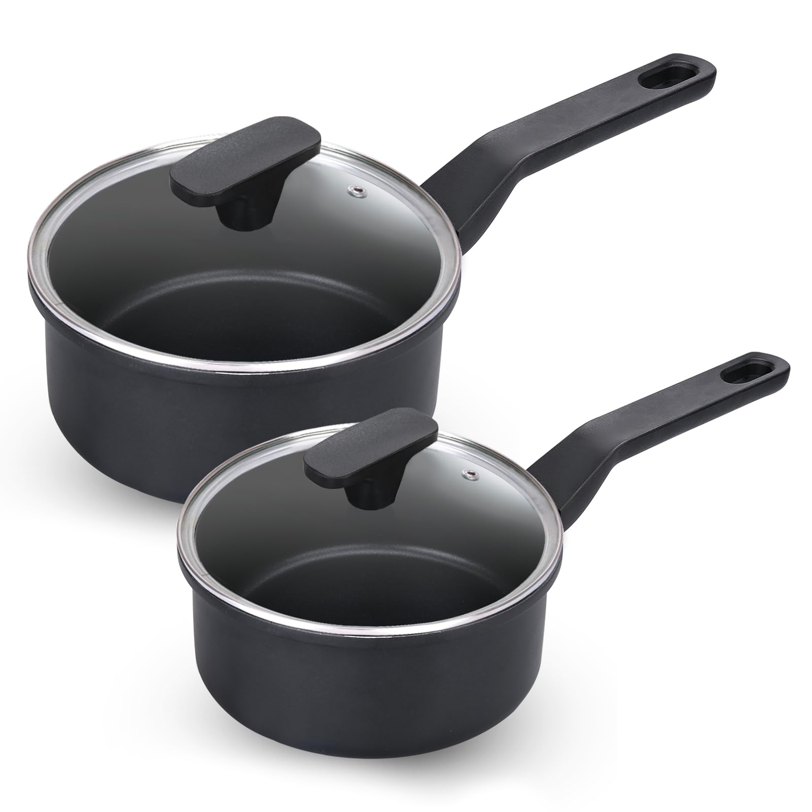 Legacy Culinaryware Nonstick Sauce Pan with Lid,1.5Qt & 2Qt Set, PFOA Free,Kitchen Pots Induction Pot,Black