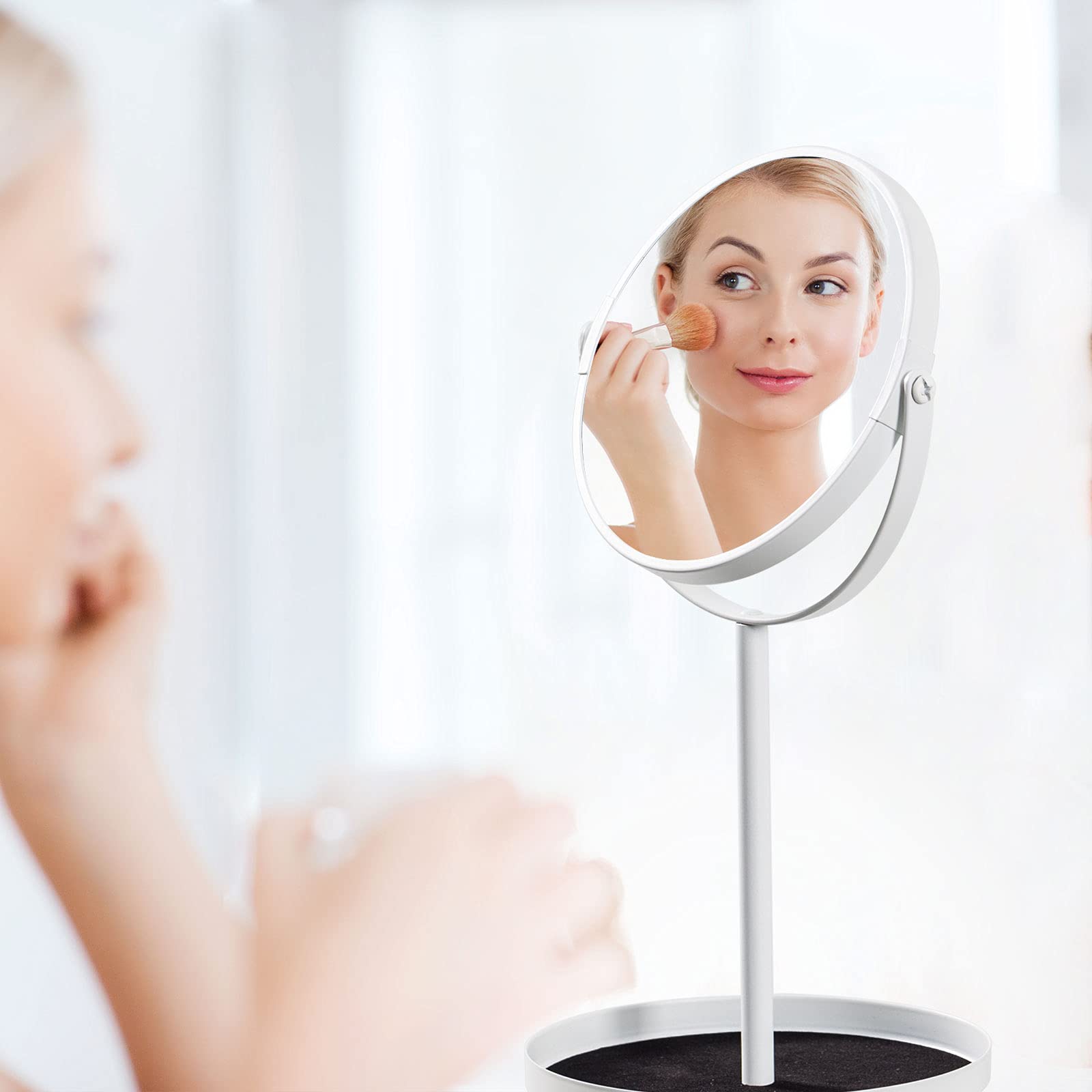 Ettori Makeup Mirror Dual Sided Vanity Mirror, 1X And 5X Magnification, 360 Swivel Round Mirror, No Light, White