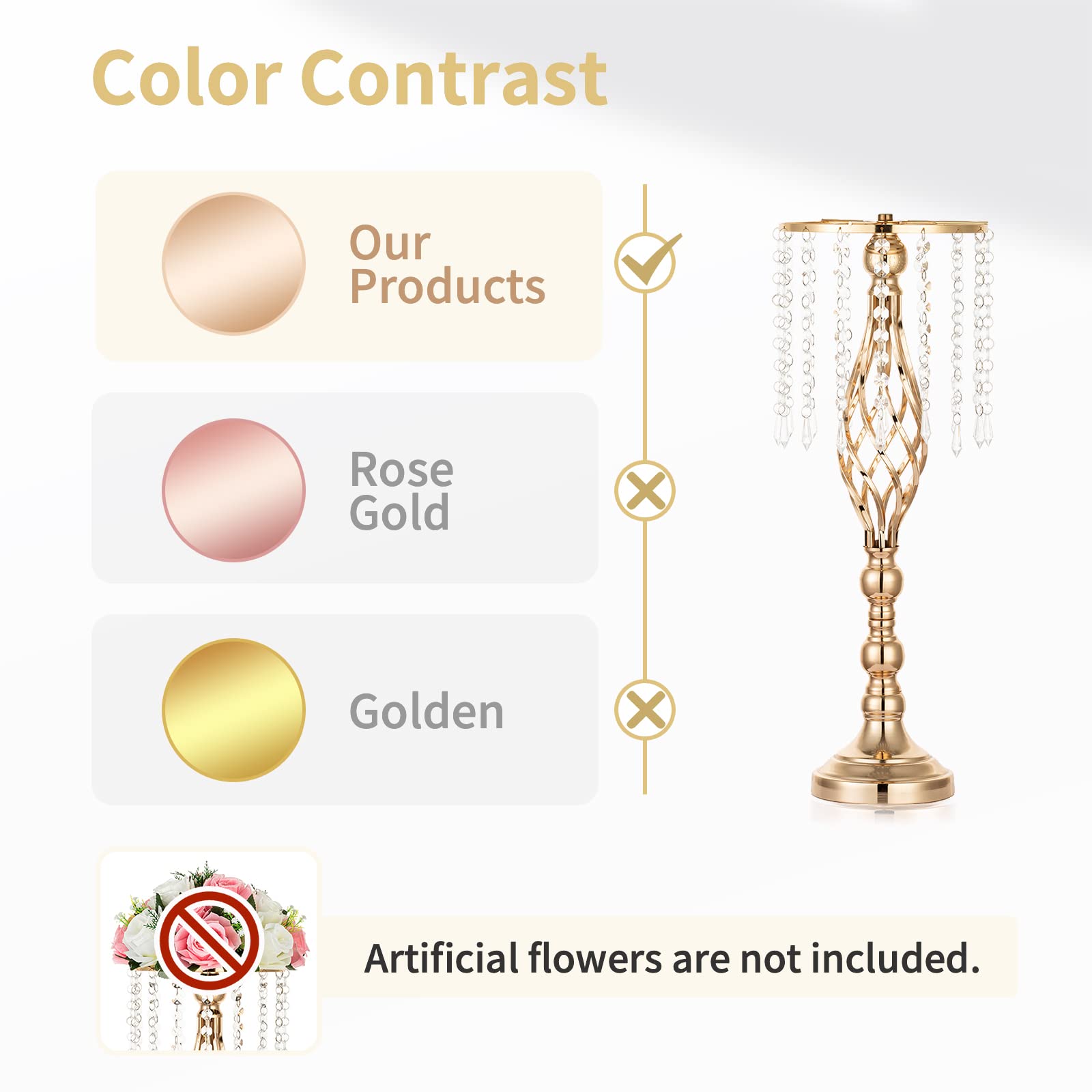 Nuptio 10 Pcs Crystal Flower Stand Wedding Centerpieces for Tables, 21.7in/55cm Tall Elegant Metal Flower Arrangement Stand, Tab