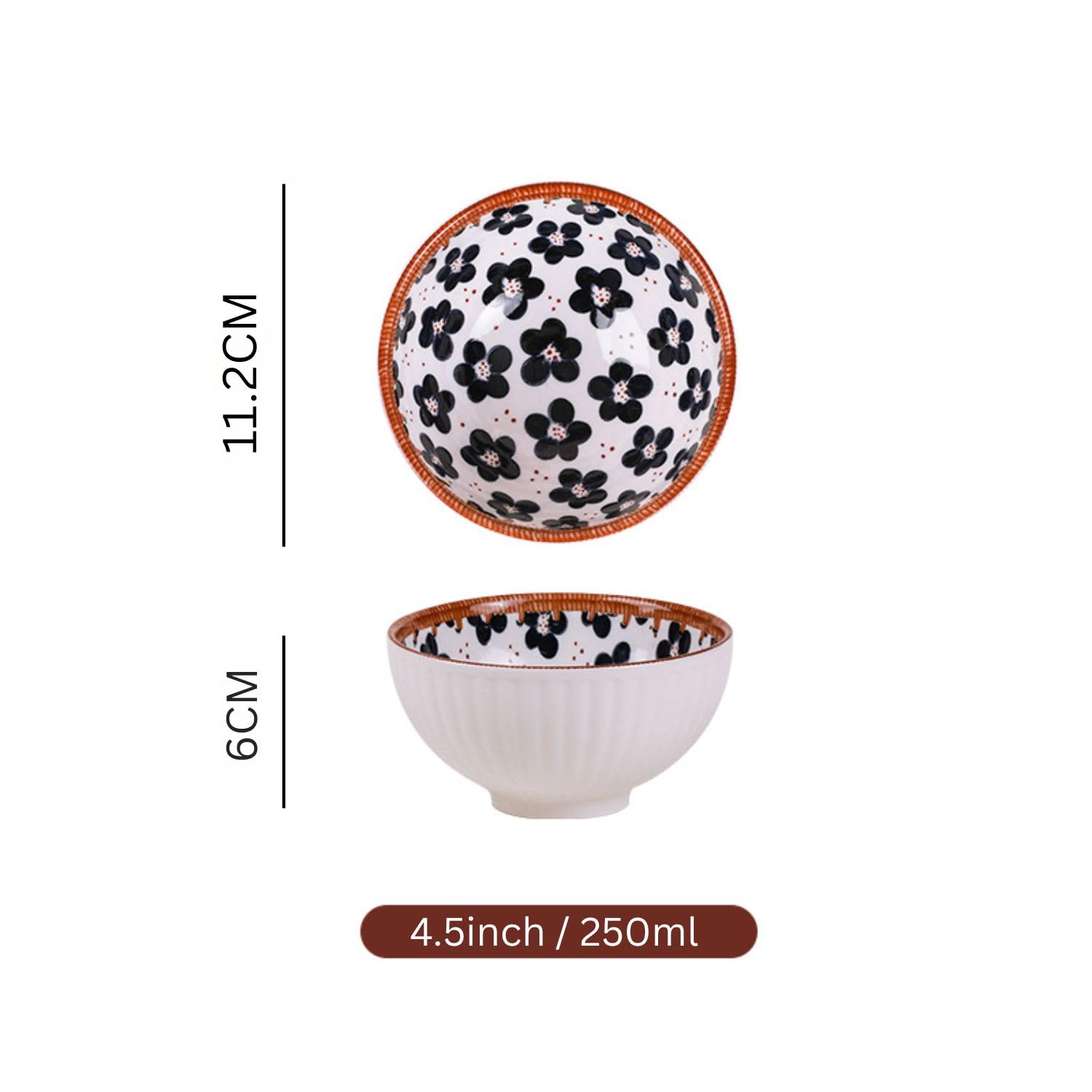 OLWICK 250ml Ceramic Bowls for Cereal, Soup, Pasta, Oatmeal, Salad and Rice, Microwave and Dishwasher Safe, Beautiful Gift Box P