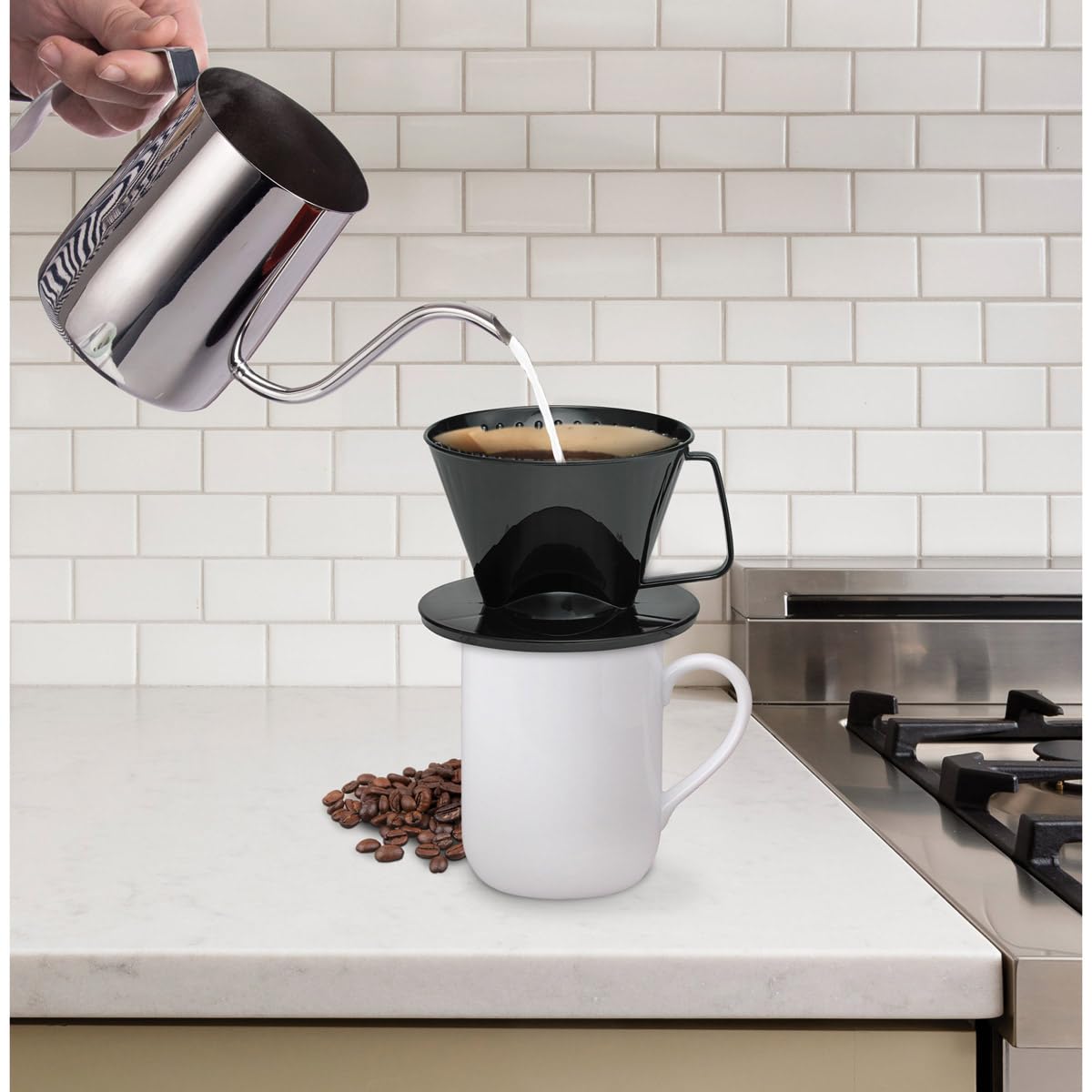 Fino Pour-Over Coffee Brewing Filter Cone, Number 1-Size, Black, Brews 1 To 2-Servings, Set Of 2