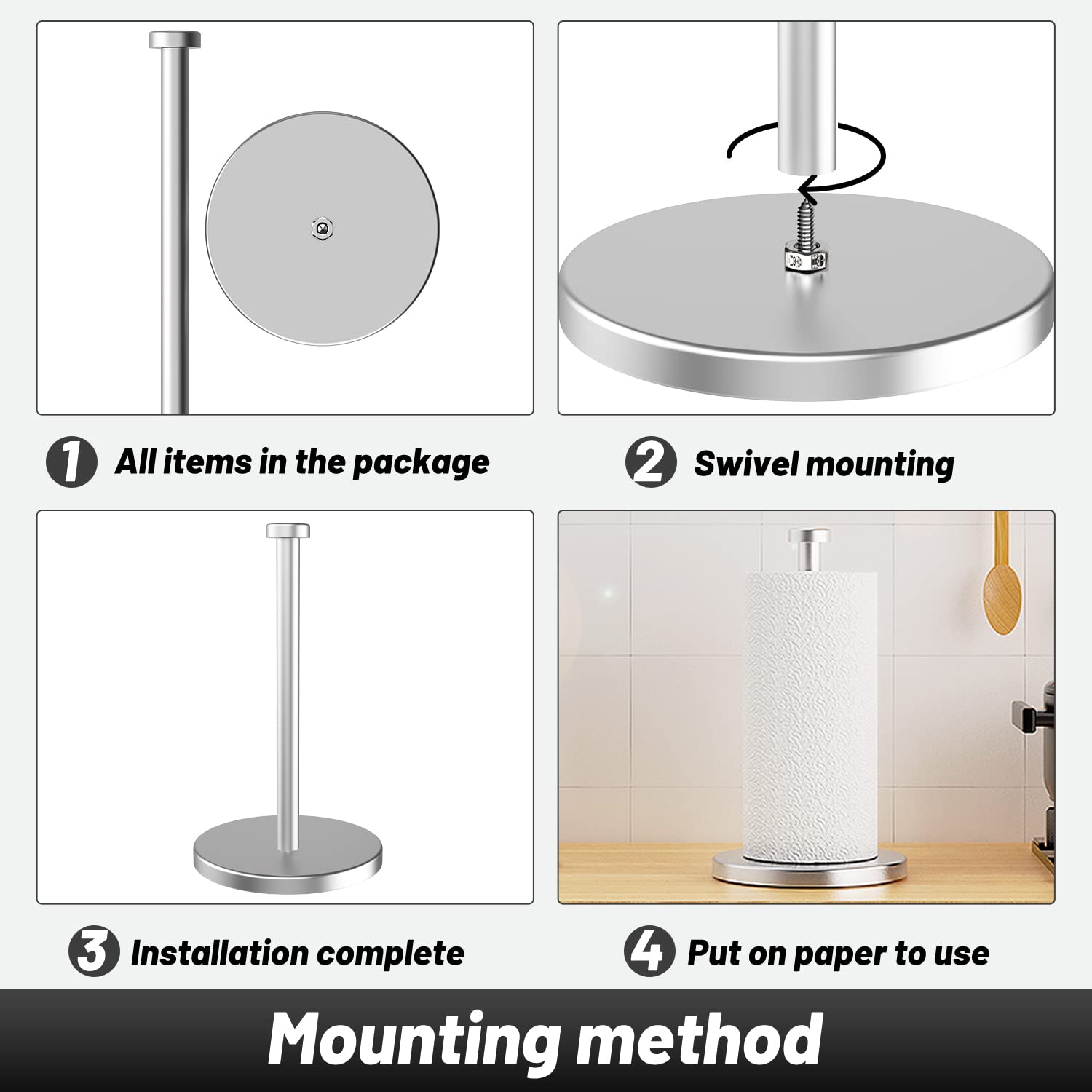Vehhe Paper Towel Holder Countertop, Standing Paper Towel Roll Holder For Kitchen Bathroom, Paper Towel Holder Stand With Weight