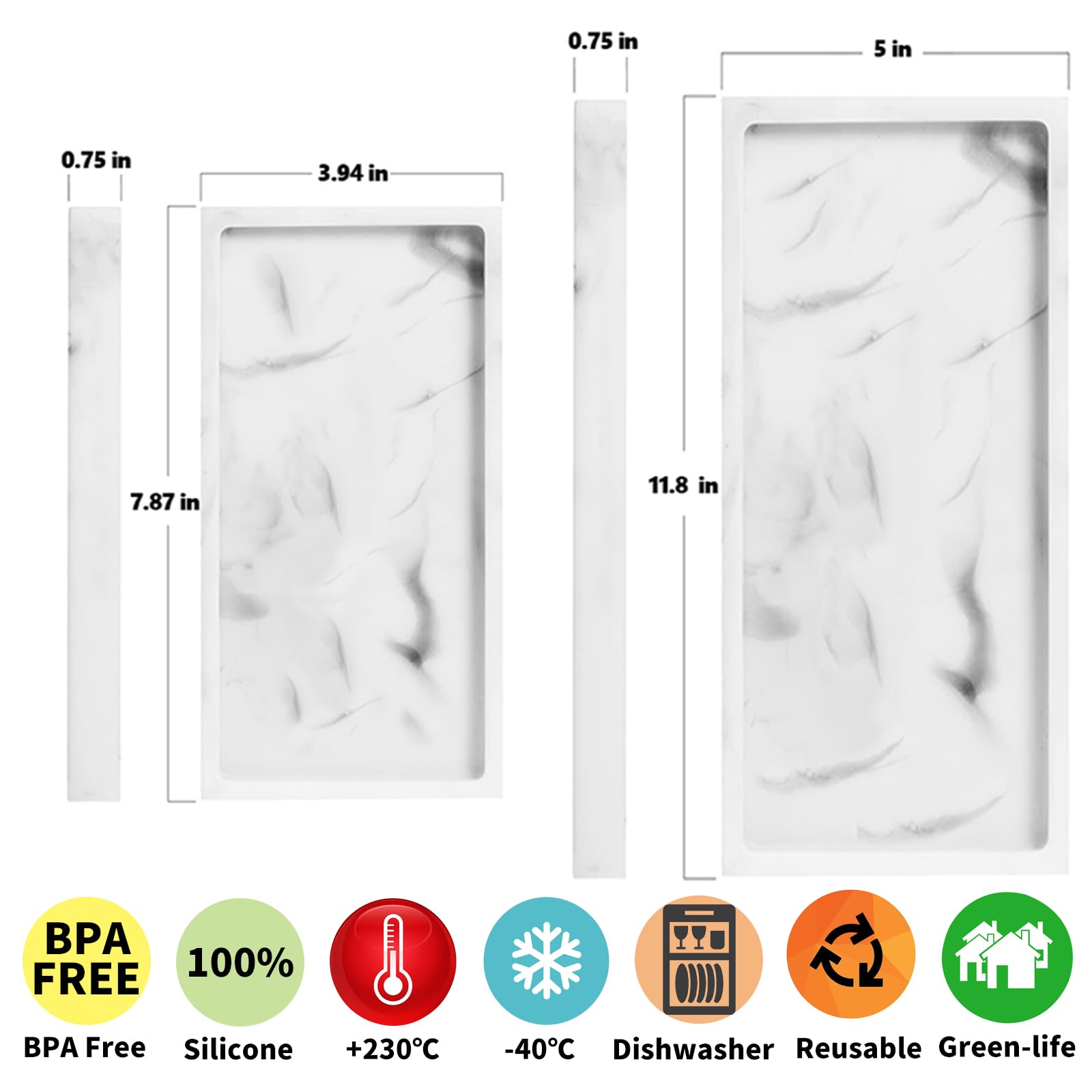 2 Packs Silicone Bathroom Vanity Tray Rectangle Set, Shatterproof Flexible Bathroom Tray, 11.8'' & 7.8'' Silicone Soap Dispenser