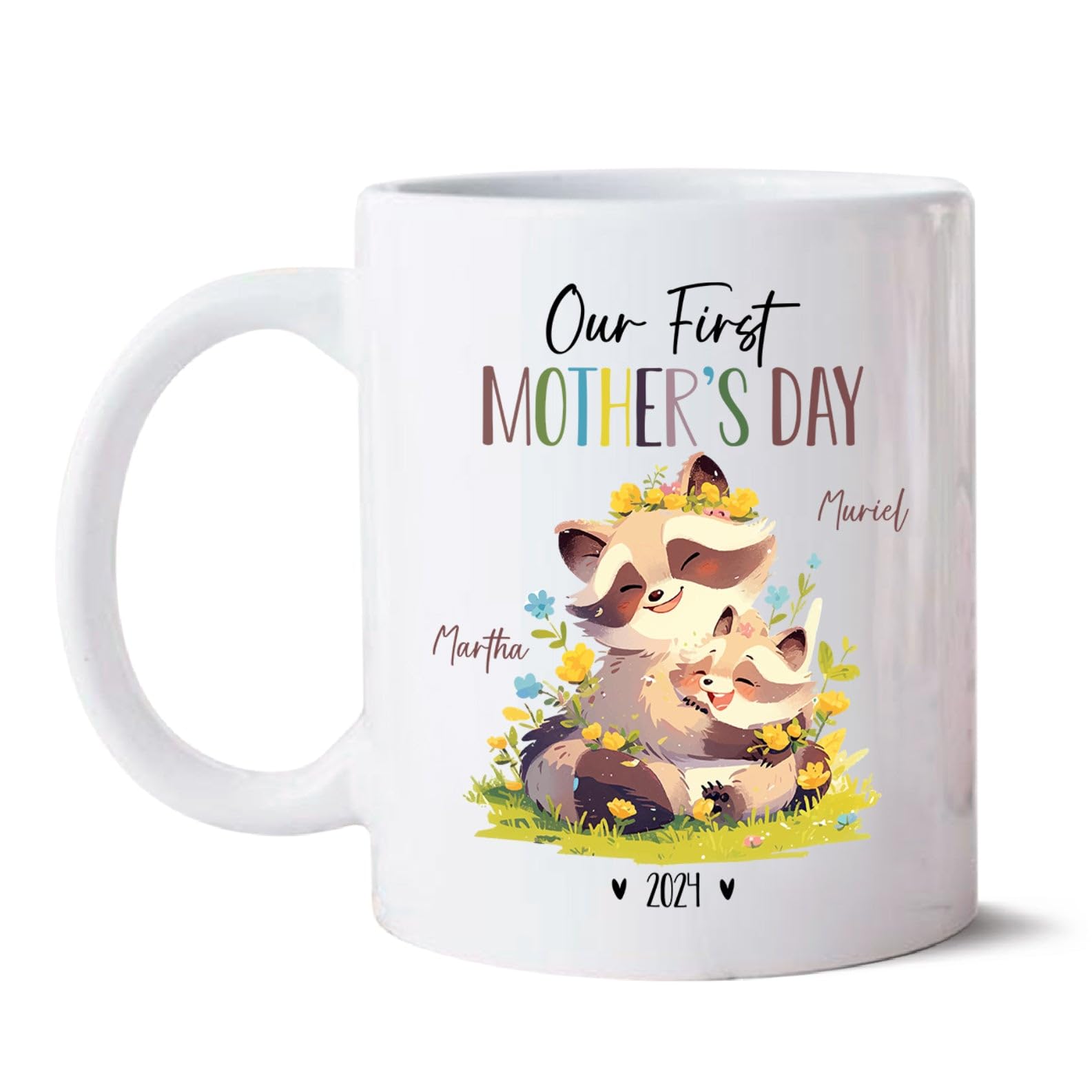 Raccoon Mom And Baby Coffee Mugs, Our First Mothers Day Cup For Mummy, Personalized Mommy & Baby Raccoon Mug, Custom Raccoon Lov