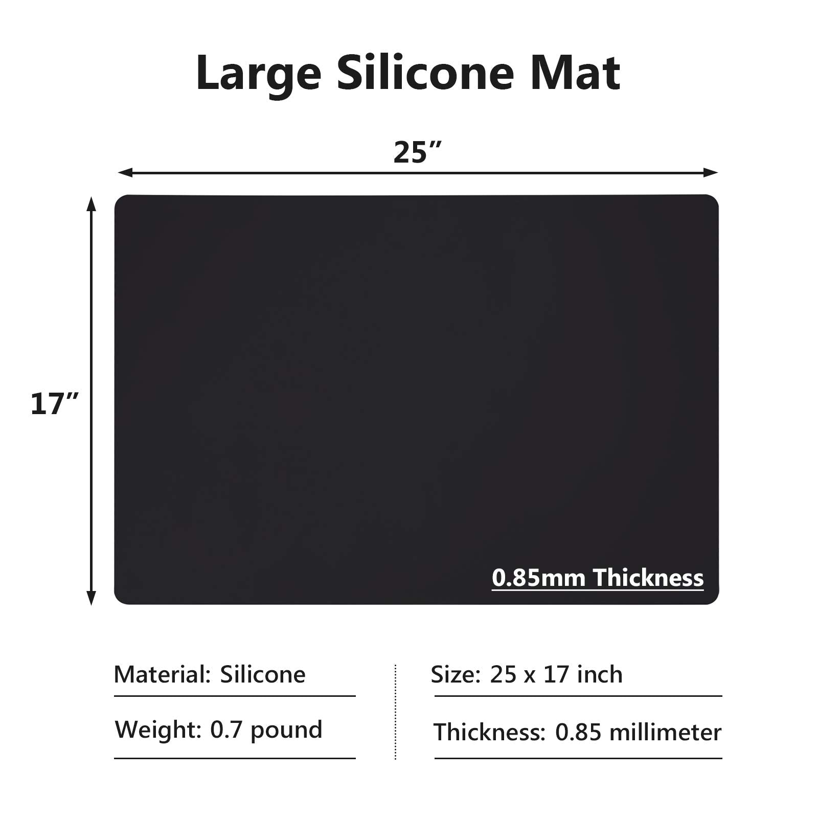 Silicone Mats for Kitchen Counter  Large Silicone Countertop Protector 25'' by 17''  Nonskid Heat Resistant Desk Saver Pad  Multipurpose Mat  Placemat  Black