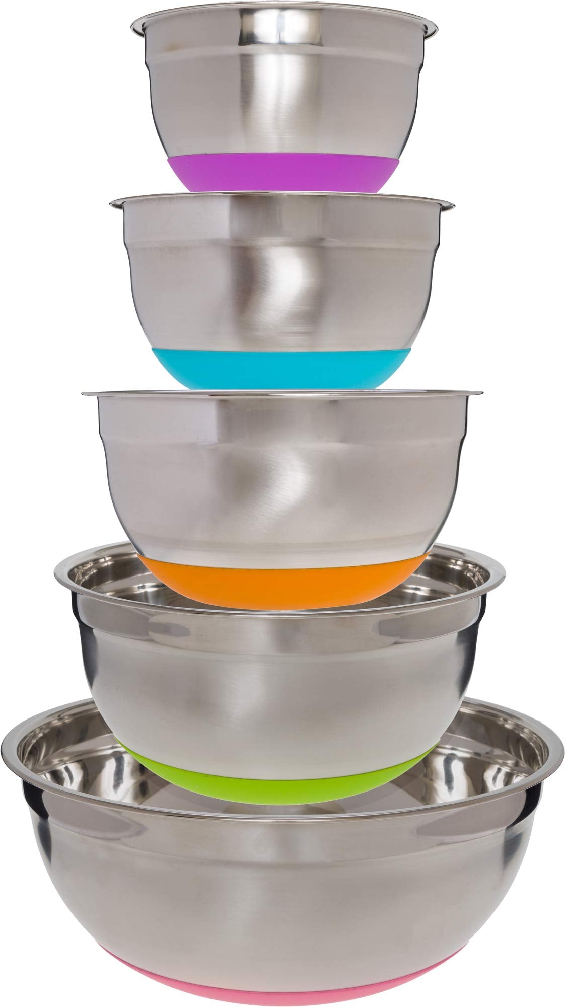 Lake Industries Stainless Steel Mixing Bowls (5 Piece Set) - Colorful Non-Slip Base - Easy To Clean, Premium Nesting Bowls (1.5