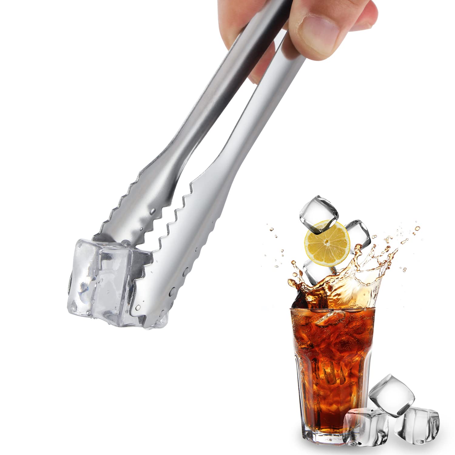 Msy Bigsunny 7 Inches Ice Tongs For Ice Bucket, Stainless Steel Ice Tongs With Teeth, Small Serving Tongs (Silver)