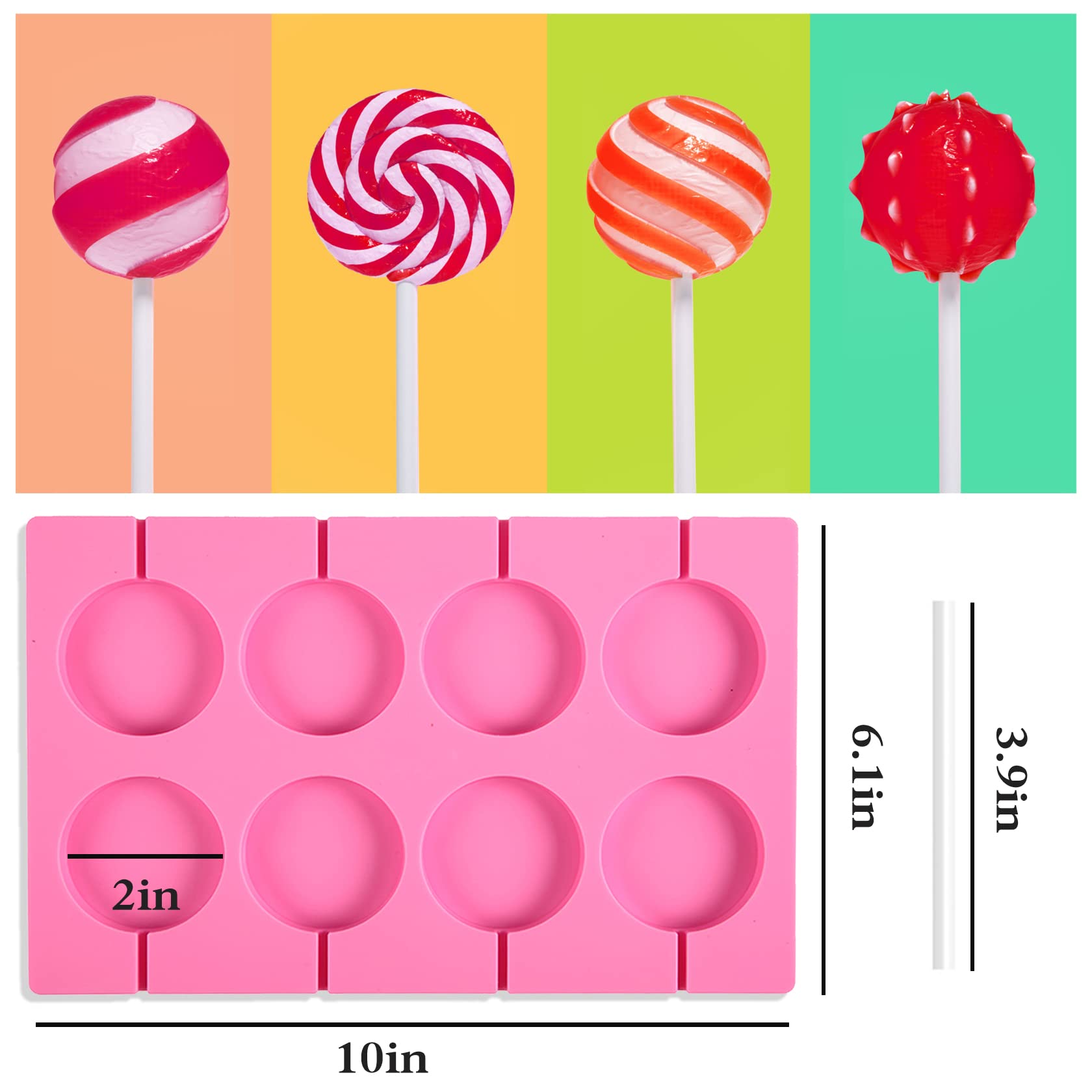 Silicone Lollipop Molds Candy Molds Silicone Sucker Molds Hard Candy Mold & 8 Rounds Nonstick Lollipop Mold With 20 Sticks For C