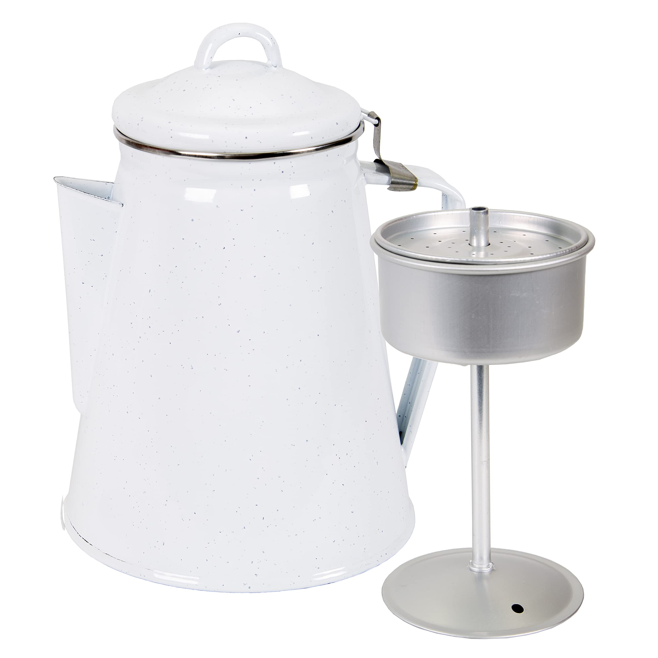 Stansport Enamel Percolator Coffee Pot, 8 Cup, White, Model 10343-03