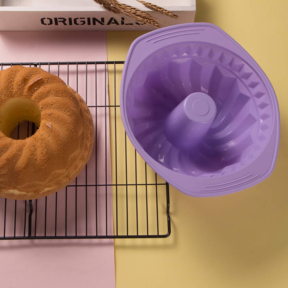 Webake Silicone Fluted Tube Pan Non-Stick Kugelhopf Cake 9 Inch Silicone Baking Mold - Violet
