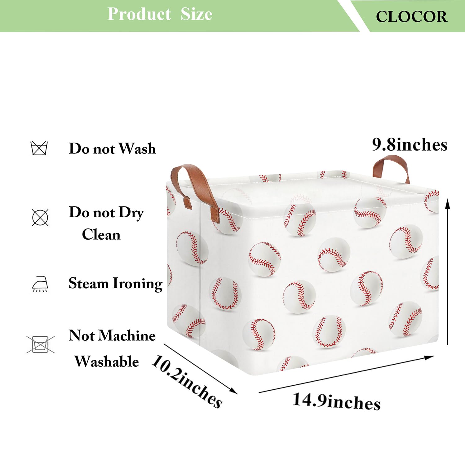 CLOCOR Rectangular Baseball Storage Basket,Collapsible Fabric Storage Container,Gift Basket(Baseball)