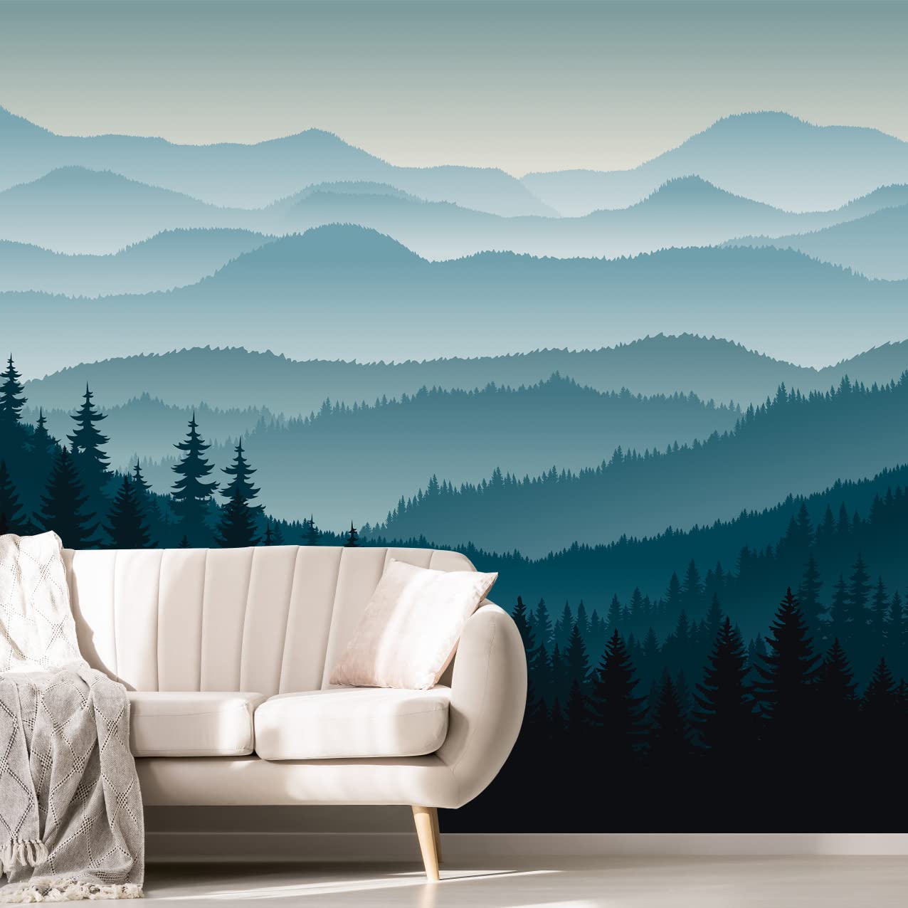 MFWFM Nature Wallpaper Blue Mountain Foggy Forest Wall Mural for Bedroom Living Room (Not Peel n Stick)