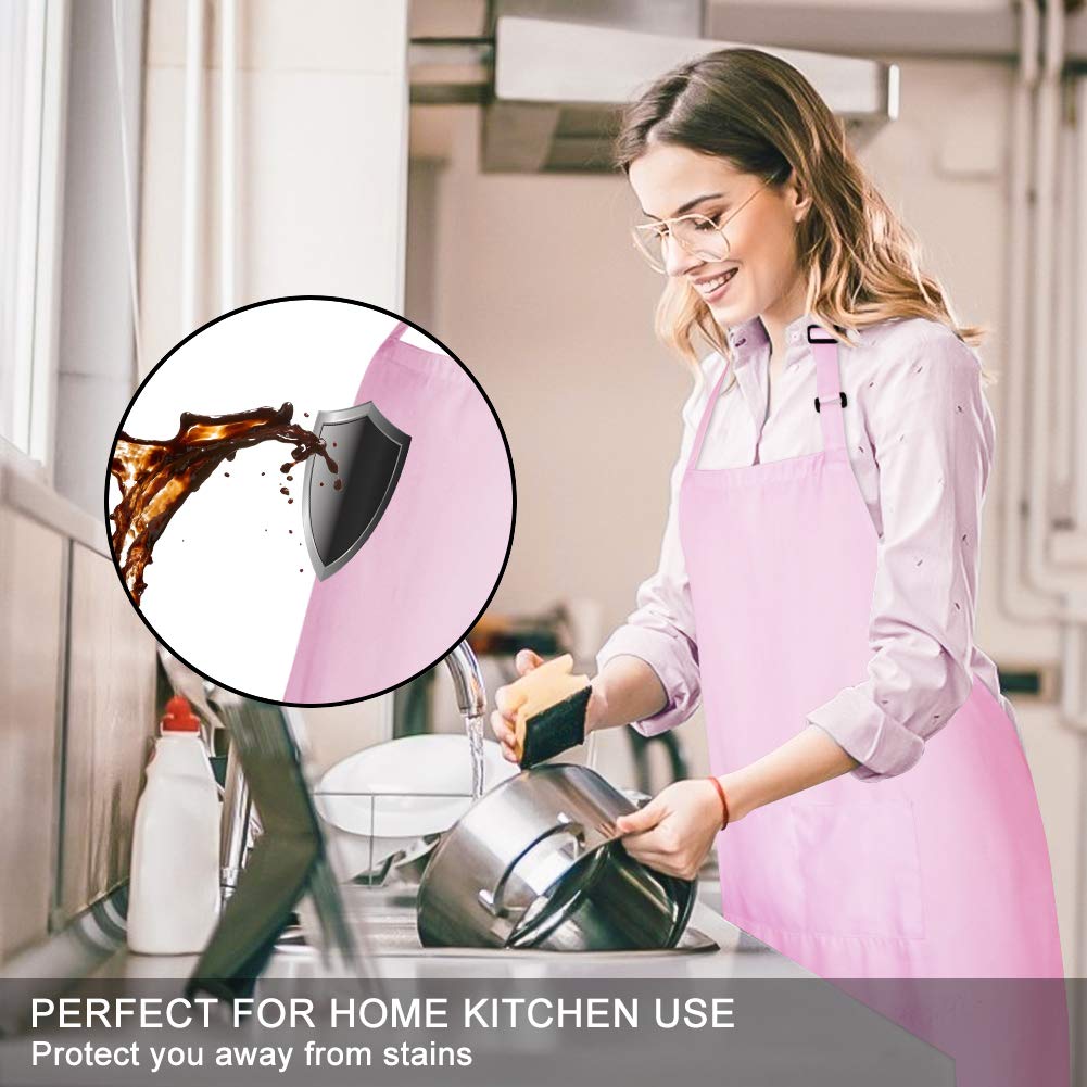 Jubatus 2 Pack Bib Aprons With 2 Pockets Cooking Chef Kitchen Apron For Women Men, Pink