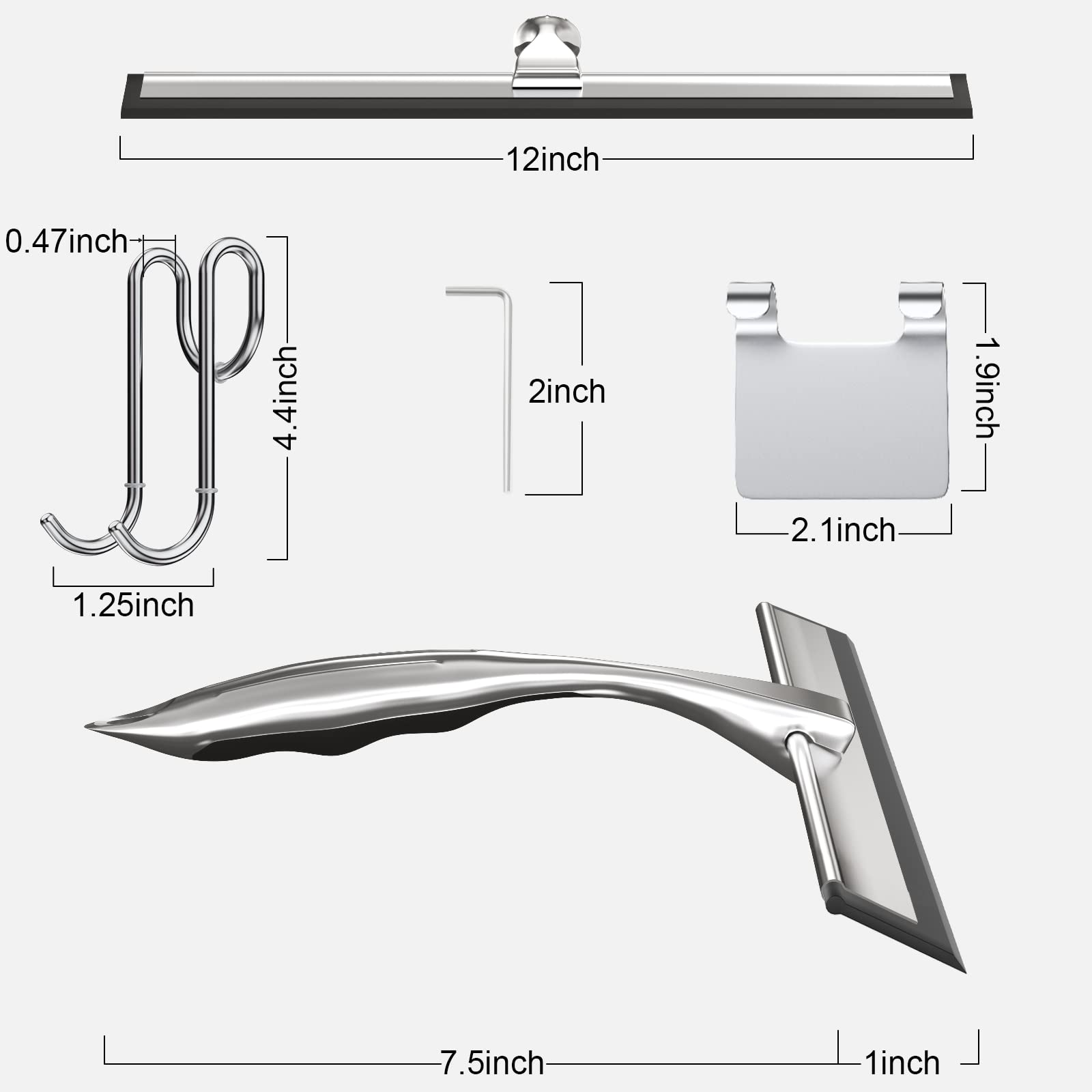 12'' Shower Squeegee, Toovem Shower Squeegee For Shower Doors For Glass Doors, Windows, Bathroom, Car Windshield, Silver