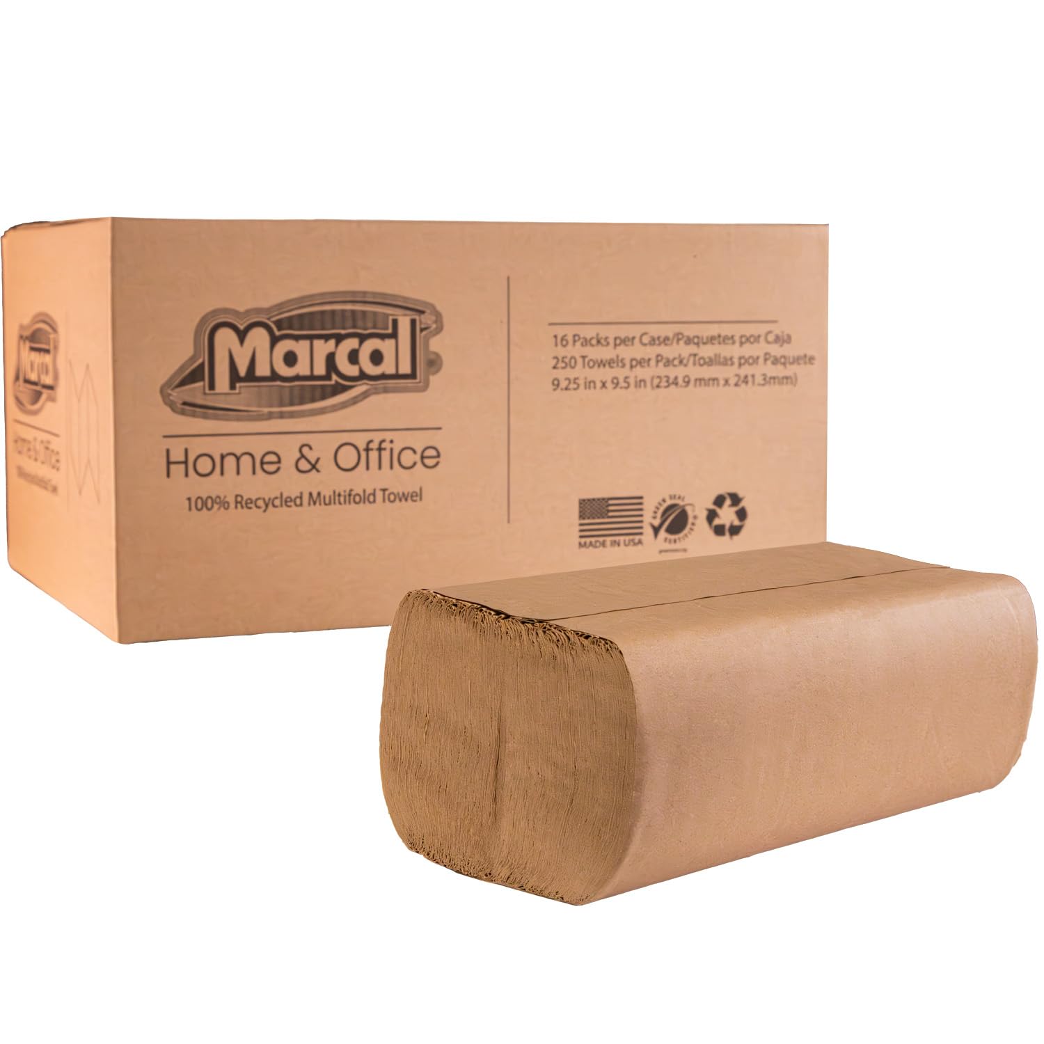 Marcal Multifold Paper Towels (H3250N), 9.25    x 9.5    sheets, Brown, (250 Sheets/Pack, 16 Packs/Case, 4,000 Sheets/Case), Per