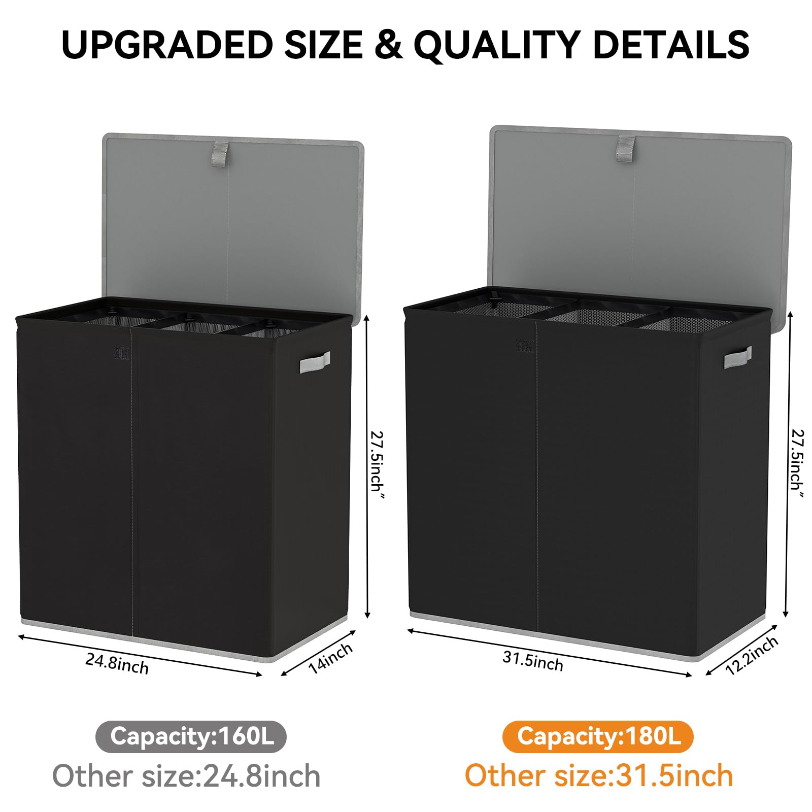 Wowlive Laundry Hamper With Lid,180L Large Laundry Basket 3 Section With Removable Washing Bags,Collapsible Waterproof Dirty Clo