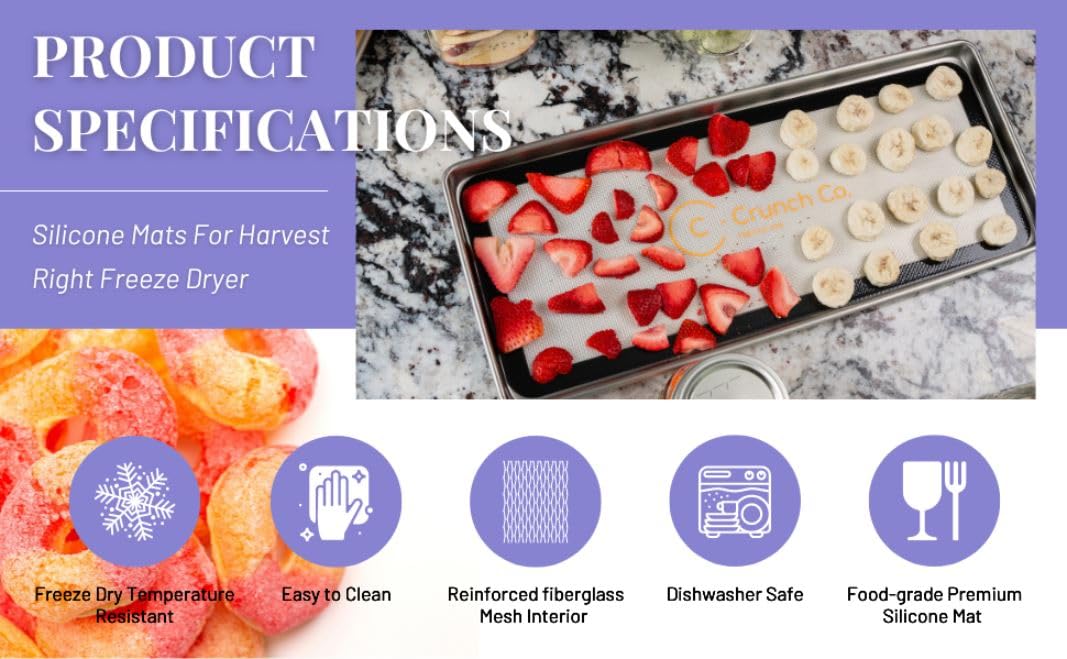 Crunch Co. Silicone Mats For Harvest Right Freeze Dryer (Xl - Extra Large) 14 Pack (Half Tray Size)