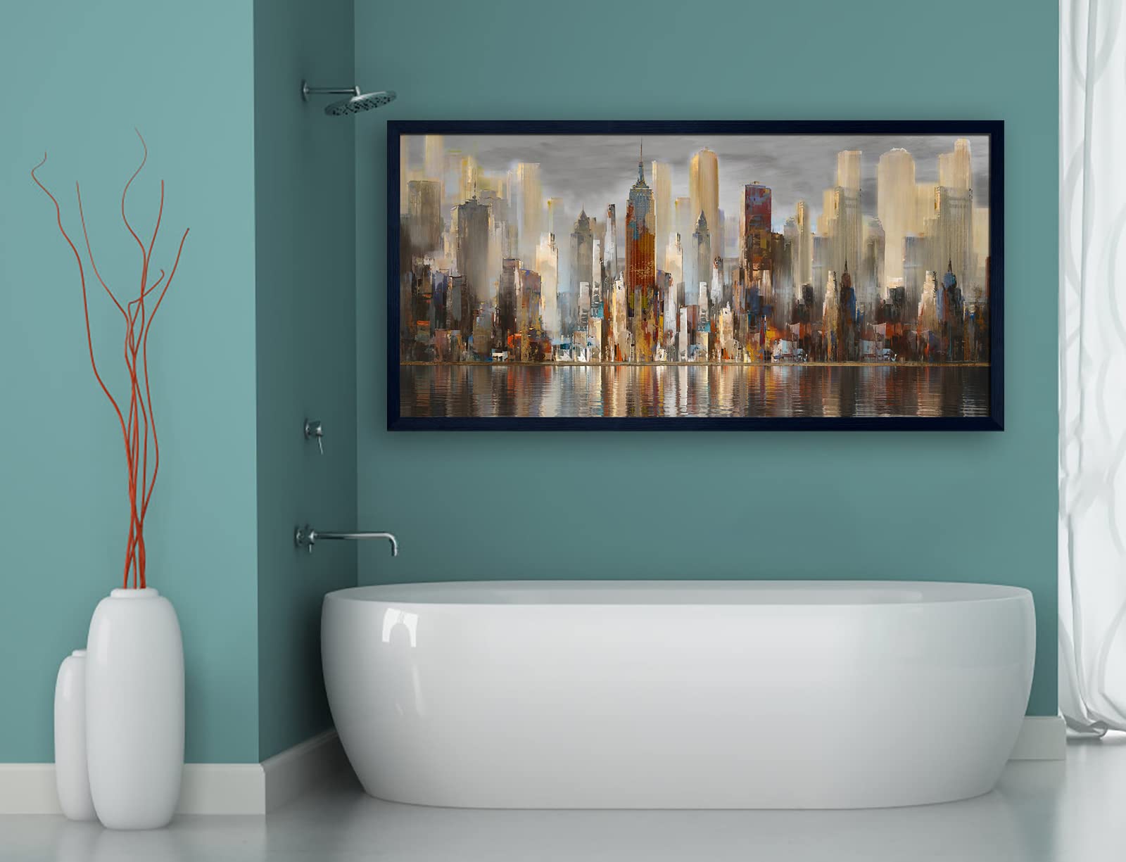 Framed Wall Art Large Cityscape New York Wall Decor Canvas Prints Abstract Brown City Theme Paintings Modern Canvas Wall Art For