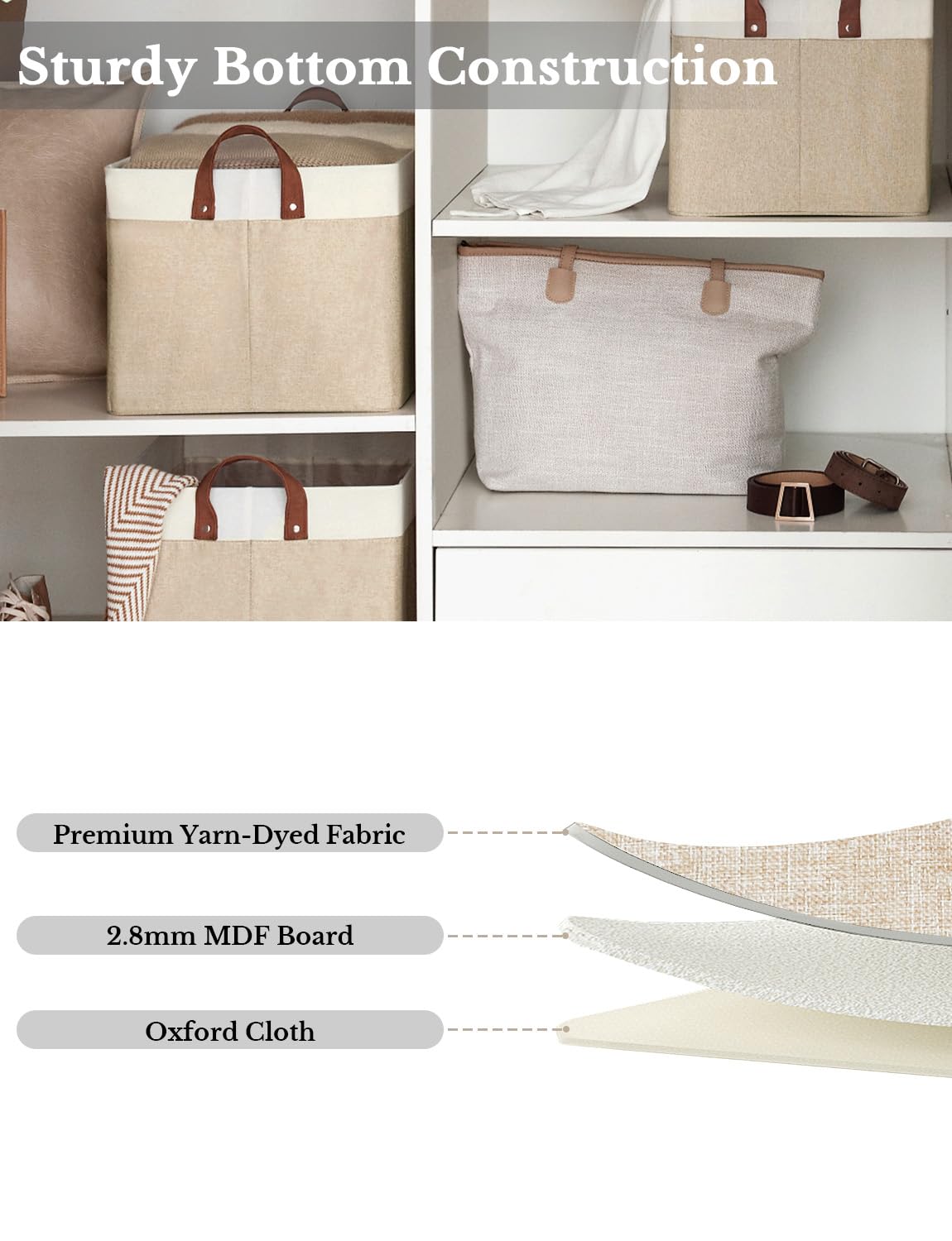 StorageWorks Extra Large Storage Bins  Fabric Storage Bins for Shelves  Storage Baskets with Metal Frame  Closet Baskets and Bins with Handles  Jumbo  Brown and White  2-Pack