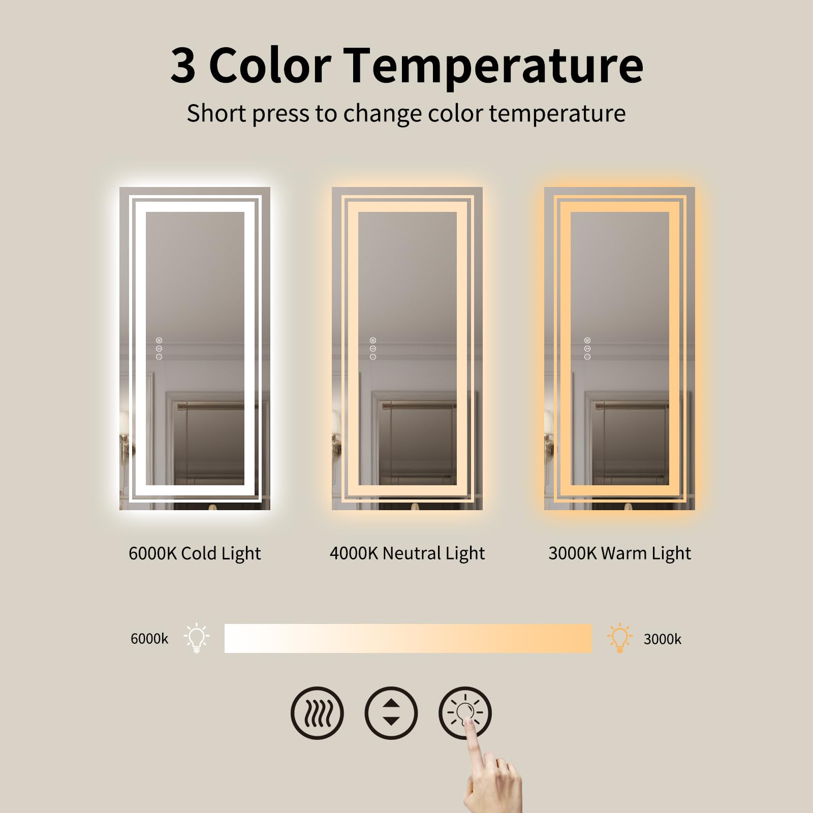 Wtty Led Bathroom Mirror 72''X40'' With Front And Backlight, Large Dimmable Led Vanity Wall Mirrors, Double Led Bathroom Mirror