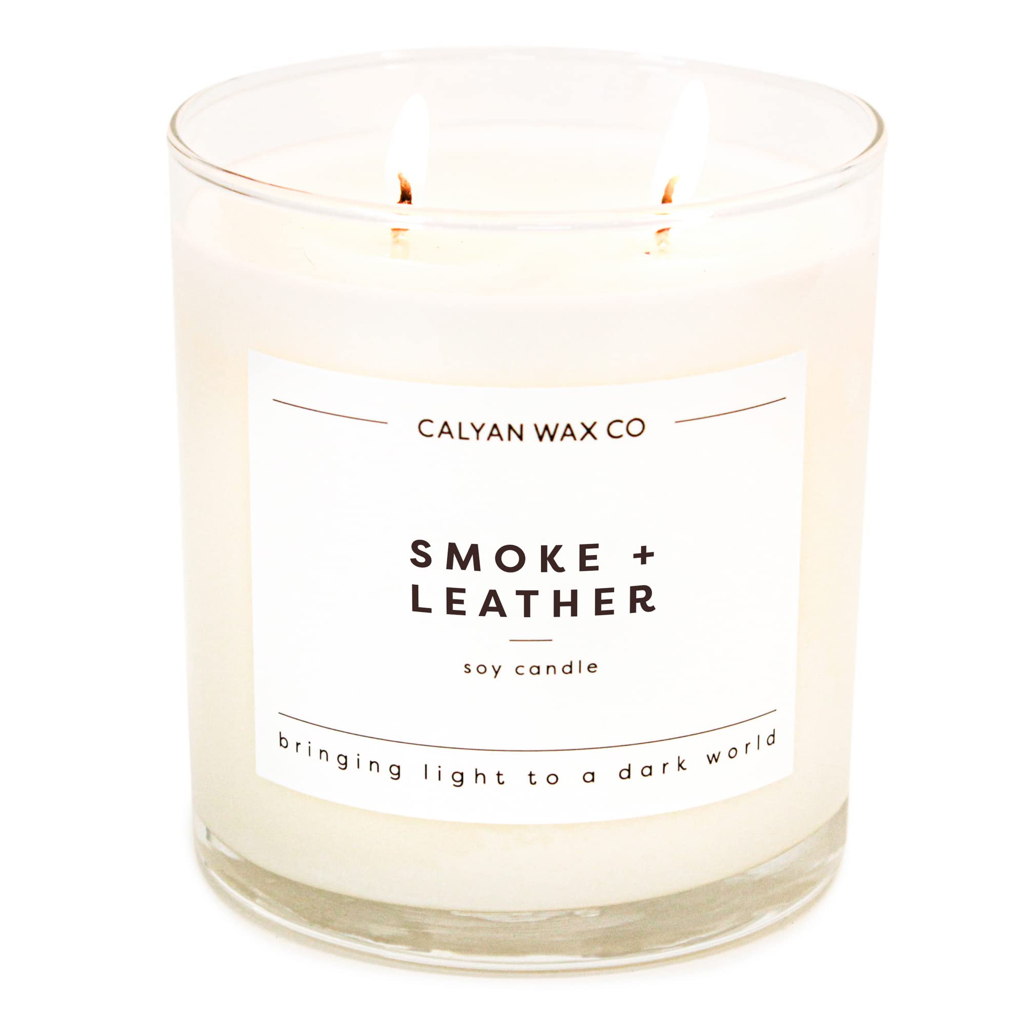 Calyan Wax Scented Candle Smoke & Leather Candle for The Home Scented with Spiced Leather, Soy Wax Aromatherapy Candle in Glass