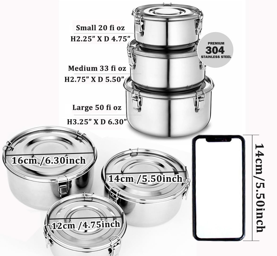 allprettyall Premium Stainless Steel Food Storage Containers - Leak-Proof, Airtight, Smell-Proof - Ideal for Camping, Lunches, and Leftovers - Silver