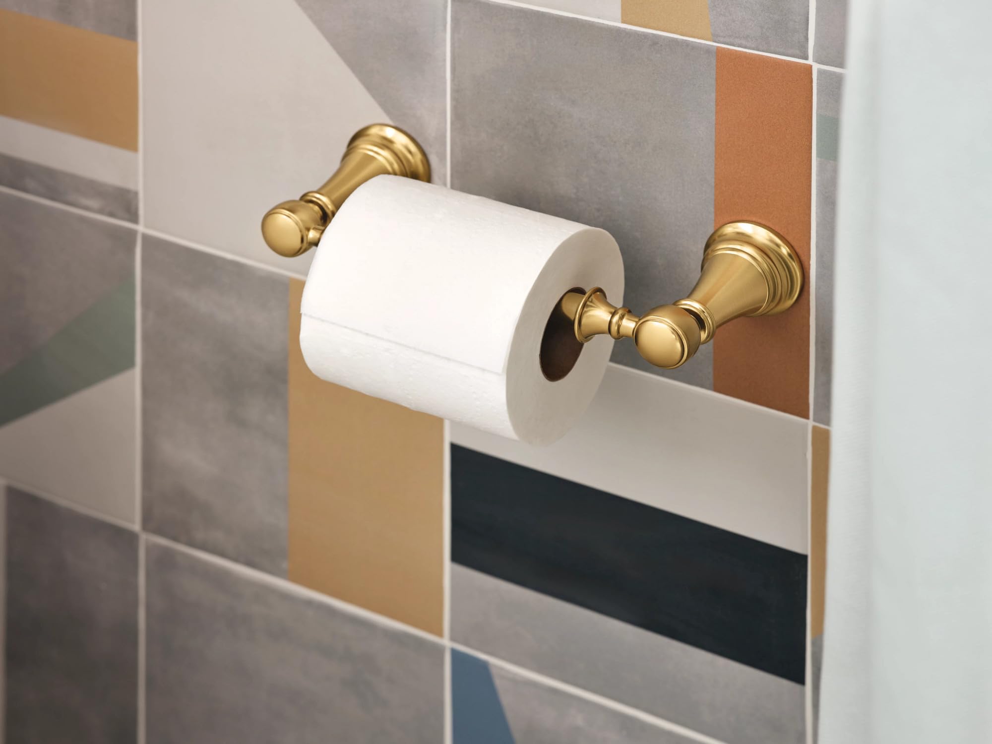 Moen Weymouth Brushed Gold Pivoting Double Post Toilet Paper Holder, Yb8408Bg