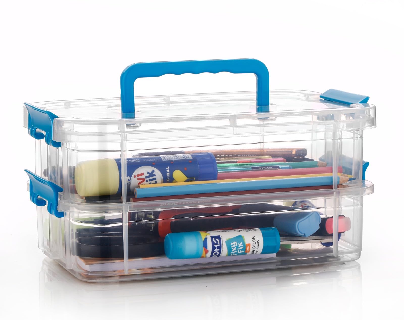 Ucravo 2 Layer Plastic Storage Containers With Lids, Multipurpose Clear Stack & Carry Box, Portable Craft Organizers, And Storag