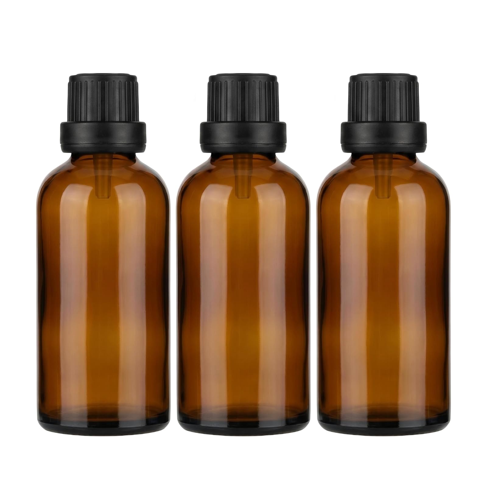 3Pcs Empty Refillable Amber Glass Essential Oil Bottles Vials Attar Jars with Orifice Reducer and Black Cap Perfume Aromatherapy