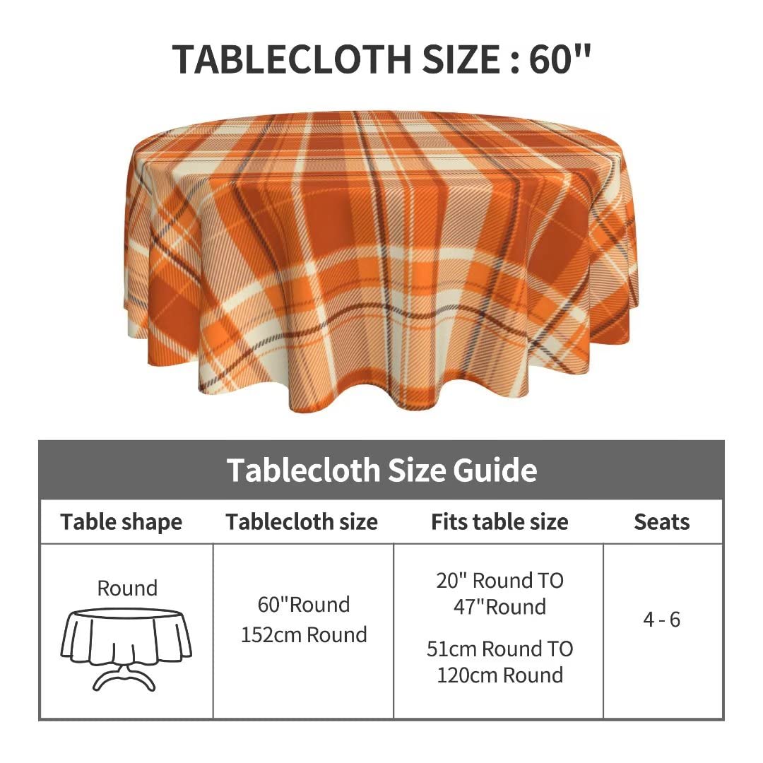 BETGINY Fall Tablecloth 60 Inch Round Autumn Thanksgiving Plaid Table Cloth Dust-Proof Wrinkle Resistant Rustic Tablecloth for H