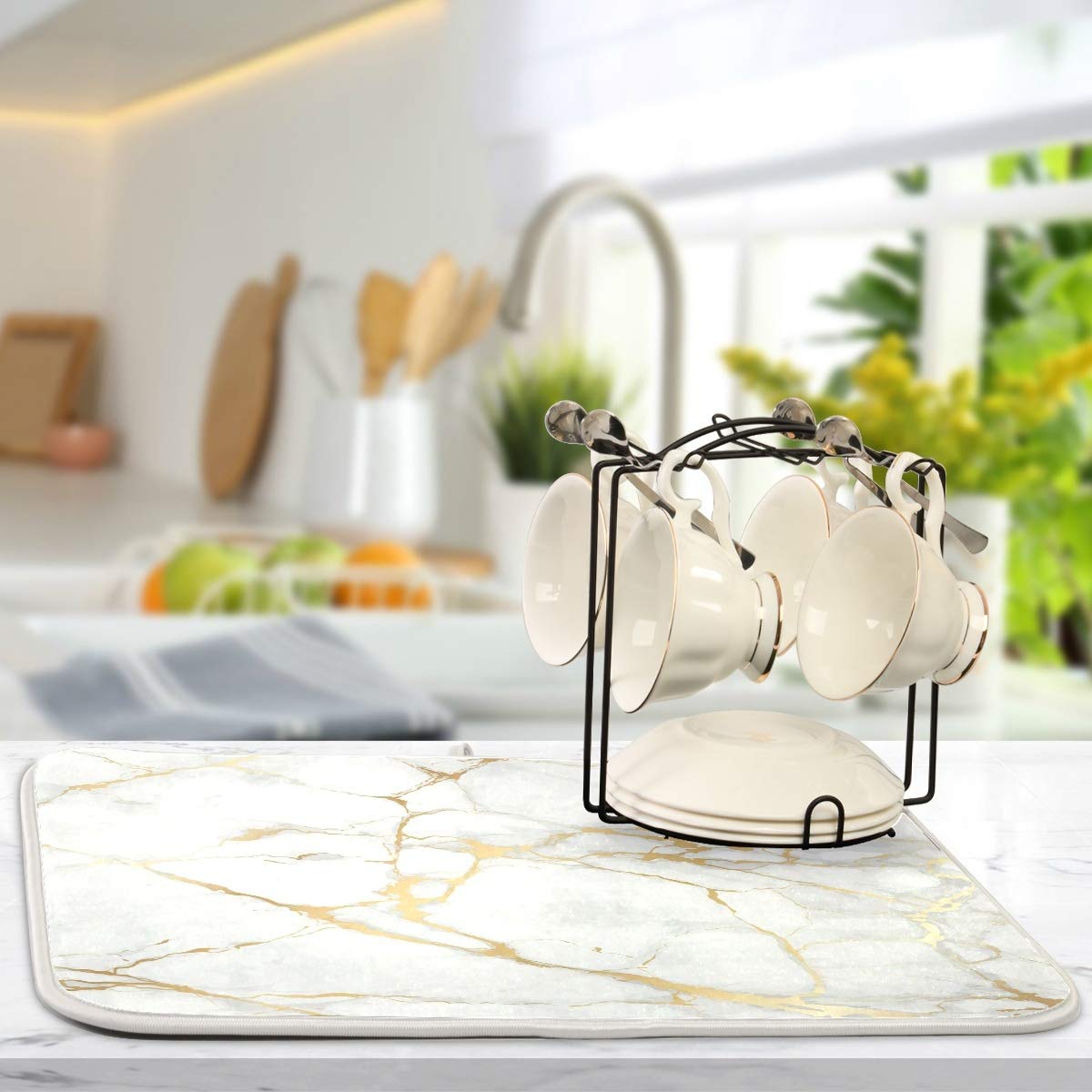 Marble White Dish Drying Mat 18x24 for Kitchen Golden Grey Marble Dishes Pad Dish Drainer Rack Mats Absorbent Fast Dry Kitchen Accessories