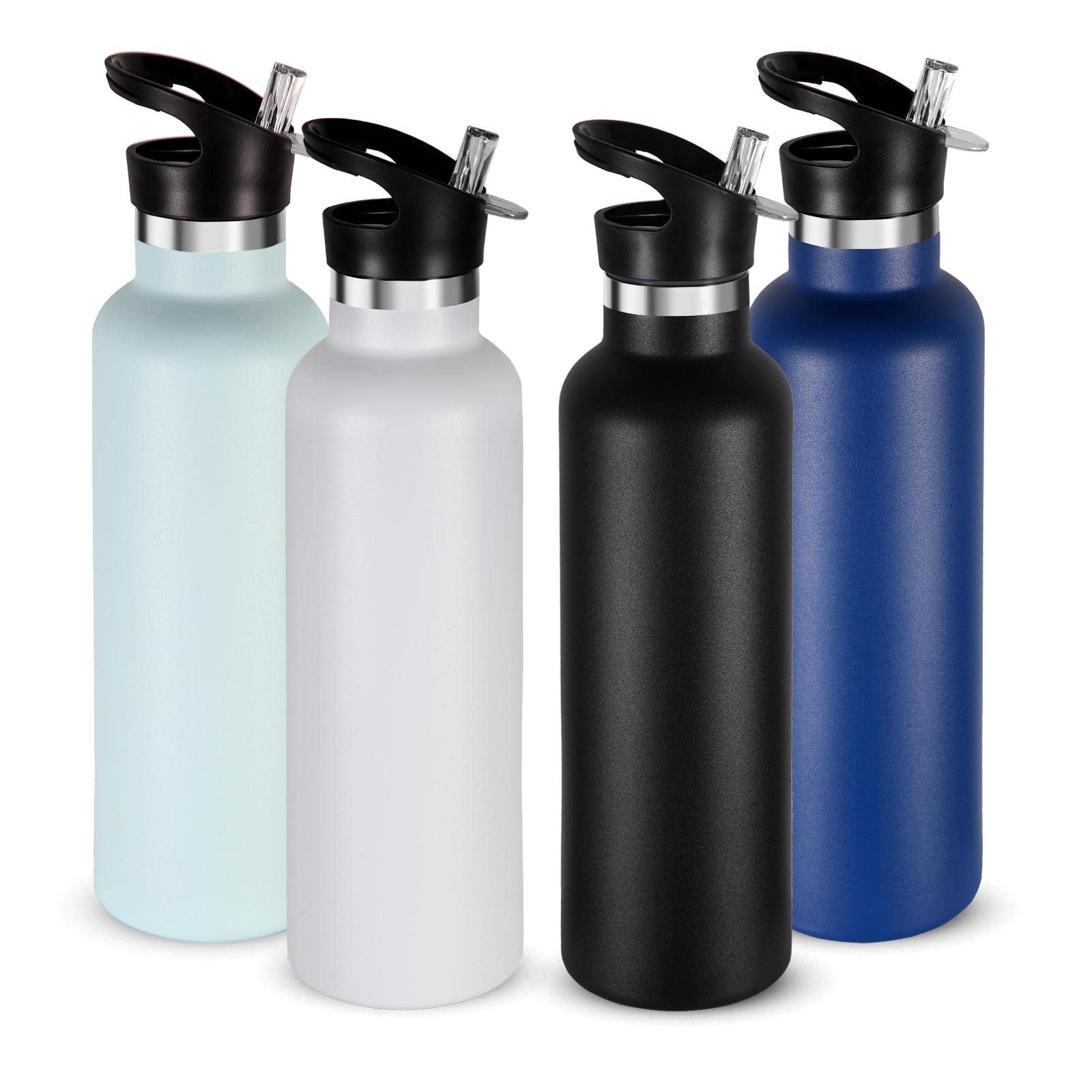 Neihepal 24Oz Insulated Water Bottles Bulk 4 Pack,Stainless Steel Double Wall Sport Bottle With Straw Lid,Metal Cup Reusable The