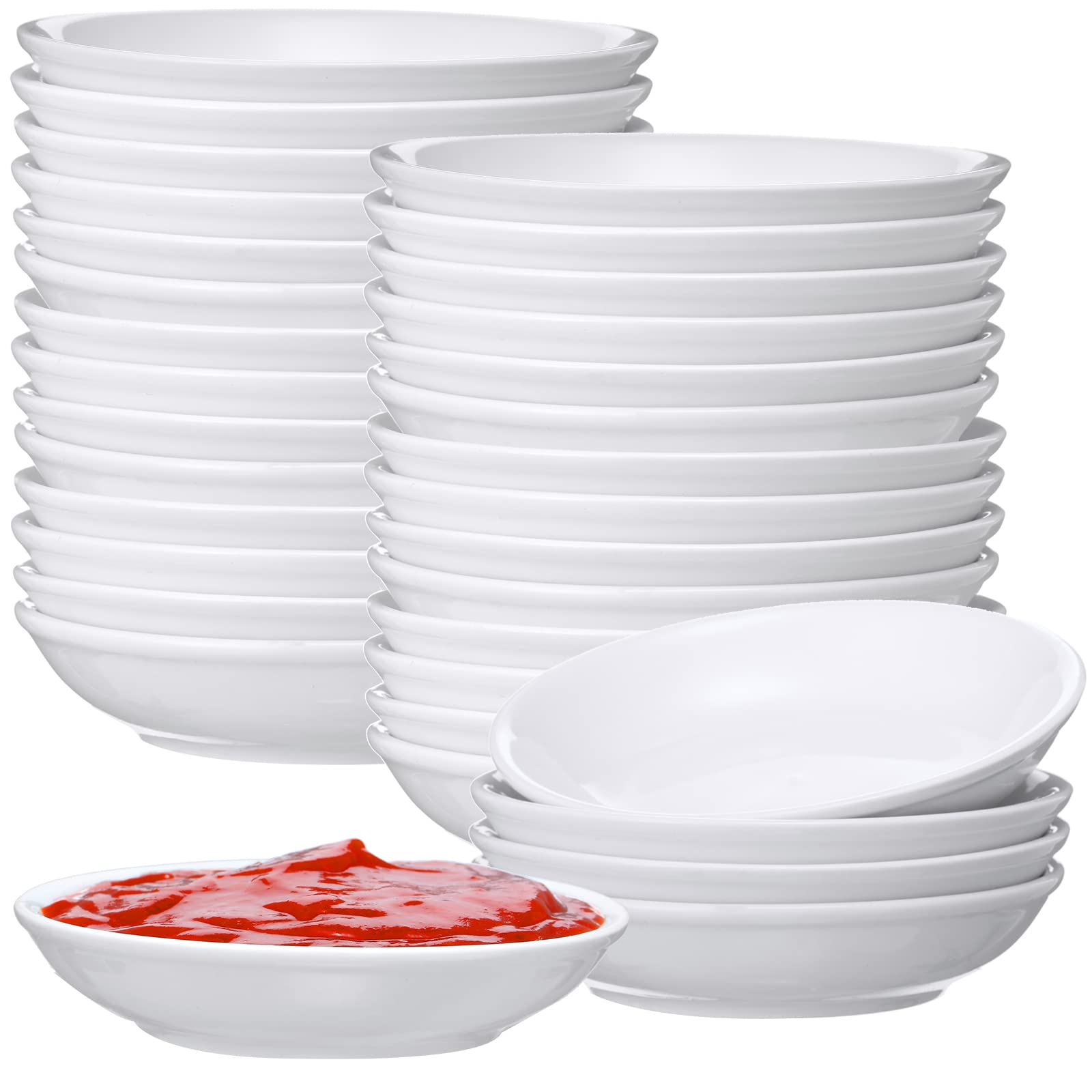 Gerrii 50 Pcs White Ceramic Dipping Bowls 3 oz Round Soy Sauce Dish and Bowls Small Porcelain Dipping Sauce Bowls Set for Ketchu