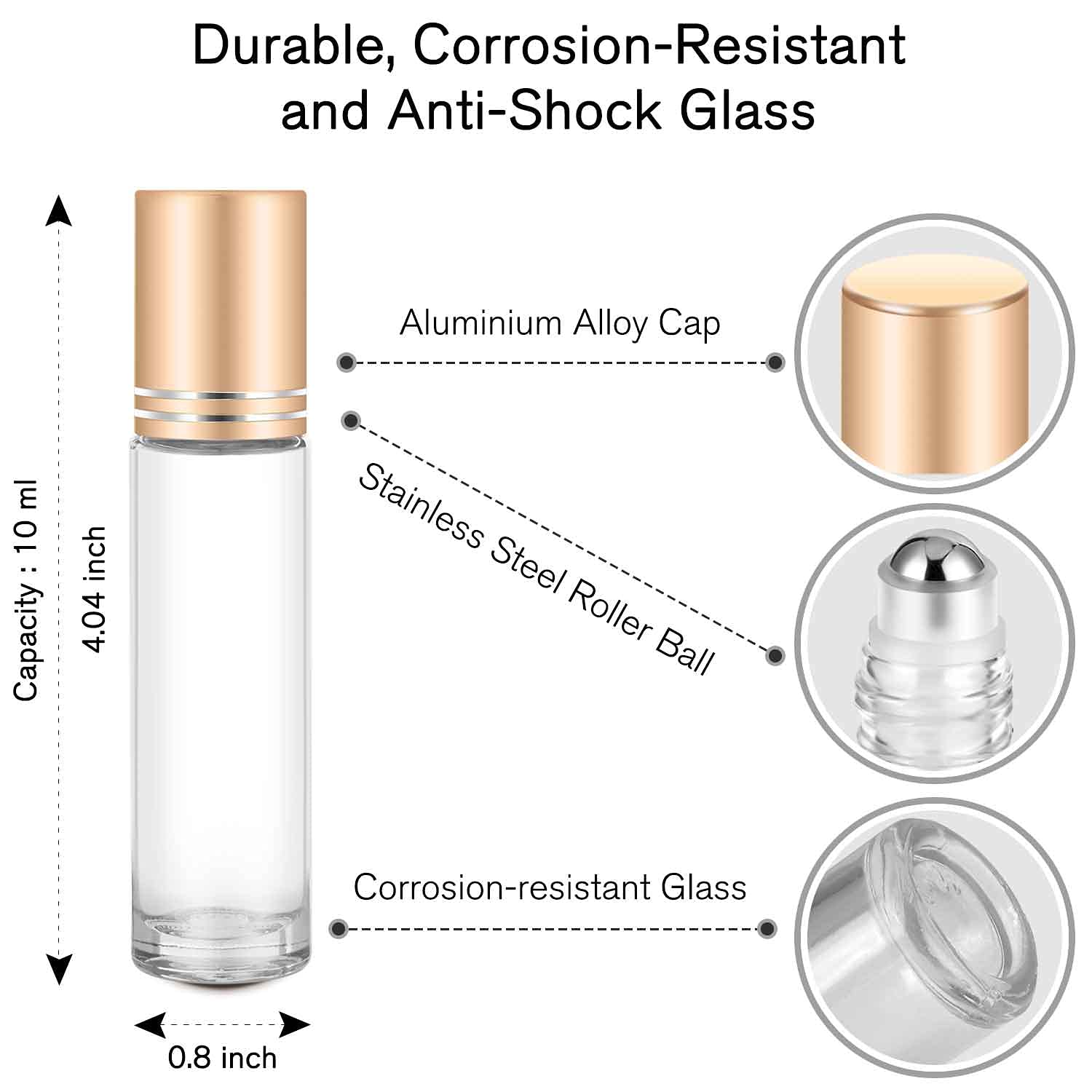 Prettycare Essential Oil Roller Bottles 10 Ml (Clear Glass, 60 Pack, 10 Extra Roller Balls,72 Labels, 4 Opener, 4 Funnels,4 Pipe