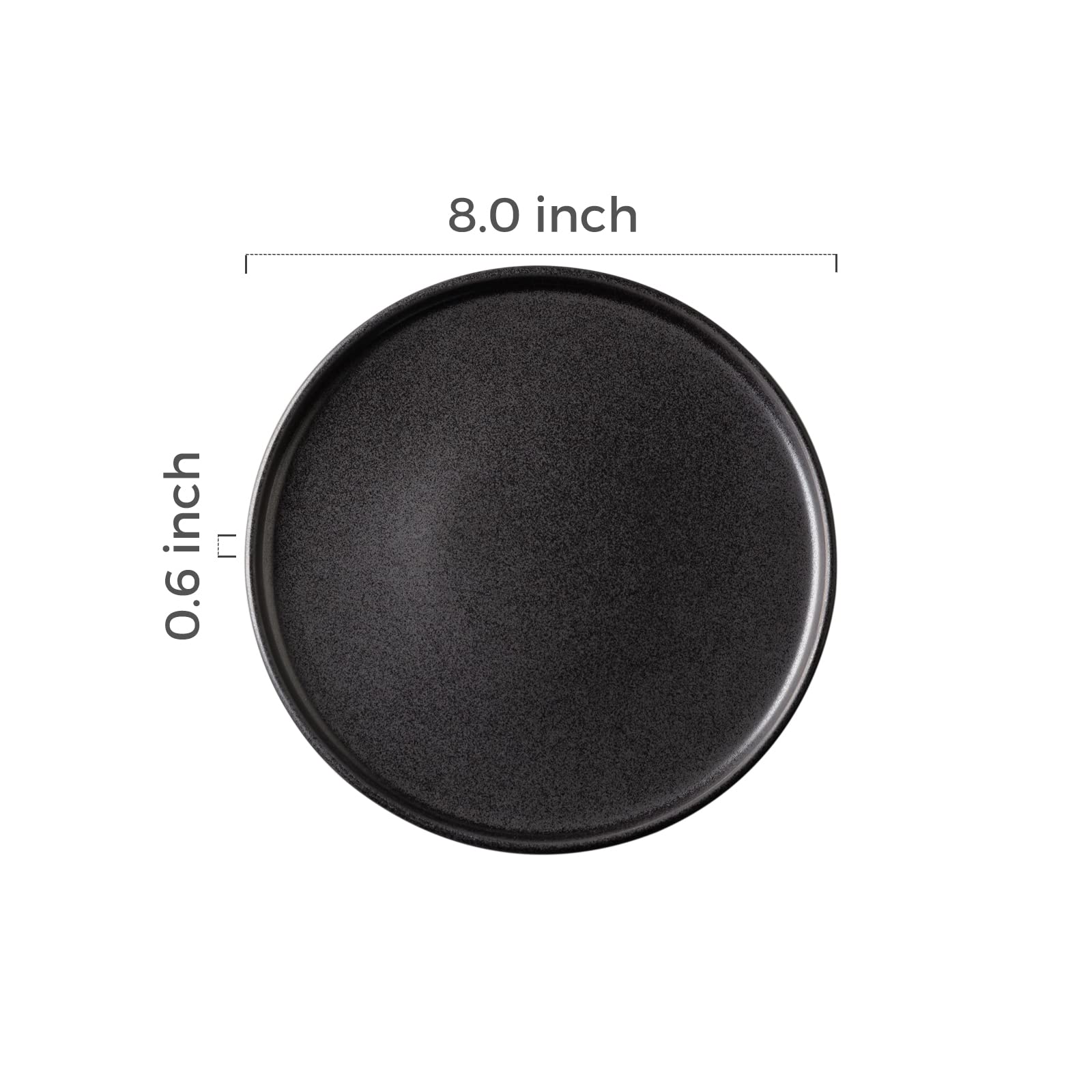 AmorArc Ceramic Dinner Salad Plates Set of 4  8.0 Inch Reactive Matte Glaze Dish Set  Dessert  Salad  Appetizer  Small Dinner Plate  Microwave  Dishwasher Safe Scratch Resistant Reactive Matte Black