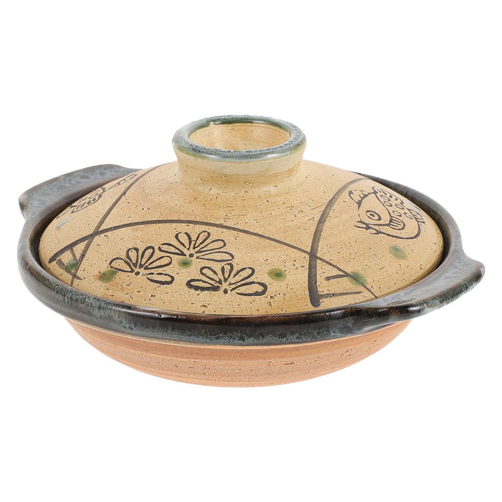 Hemoton Ceramic Casserole Pot 7.99 X 6.88 X 3.54 in Japanese Clay Pot for Rice Soup Stew and Hot Flat Base Smooth Surface Handle
