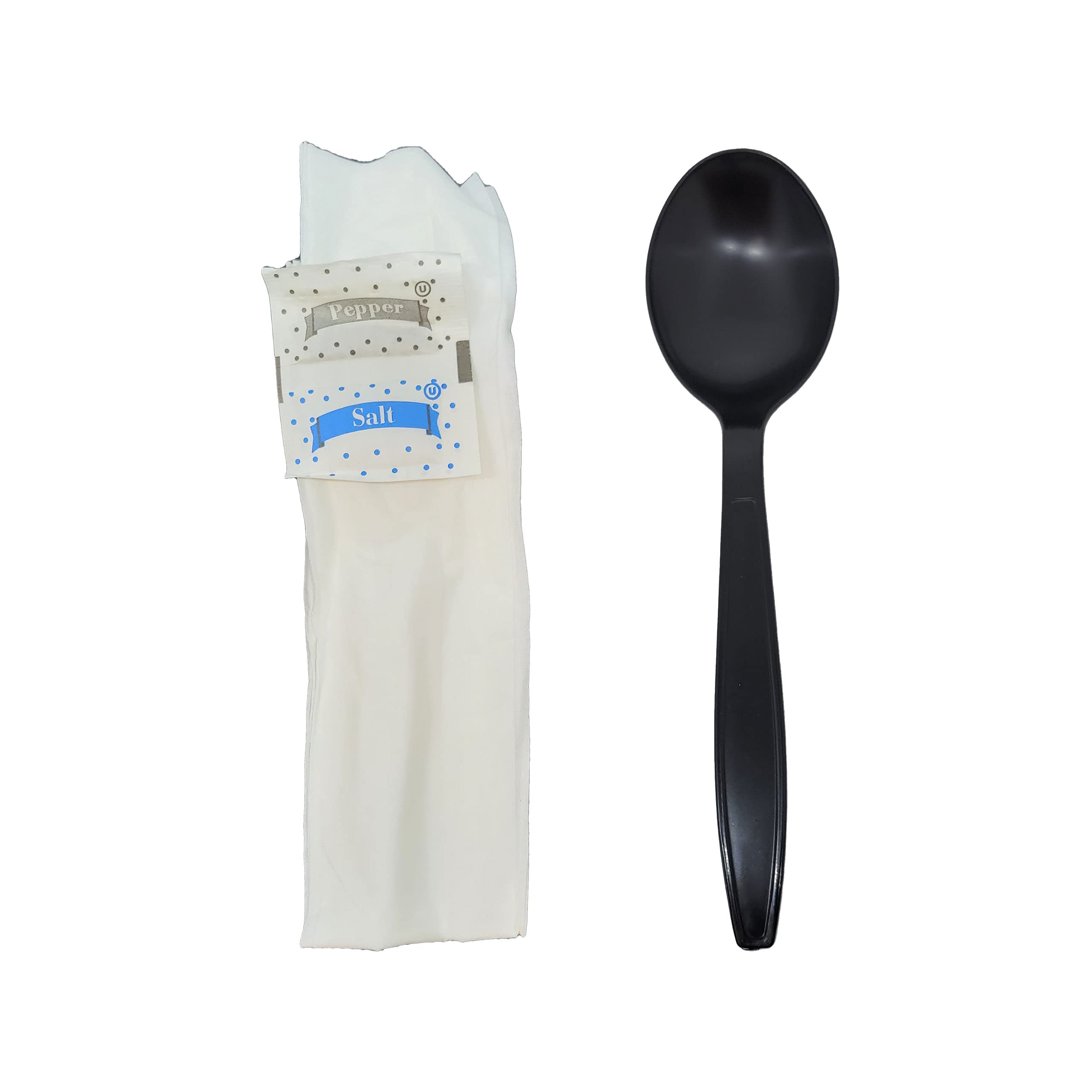 500 Kits Disposable Plastic Soup Spoon With Napkin And Salt/Pepper Packet, Individually Wrapped, To-Go (Soup Spoon)