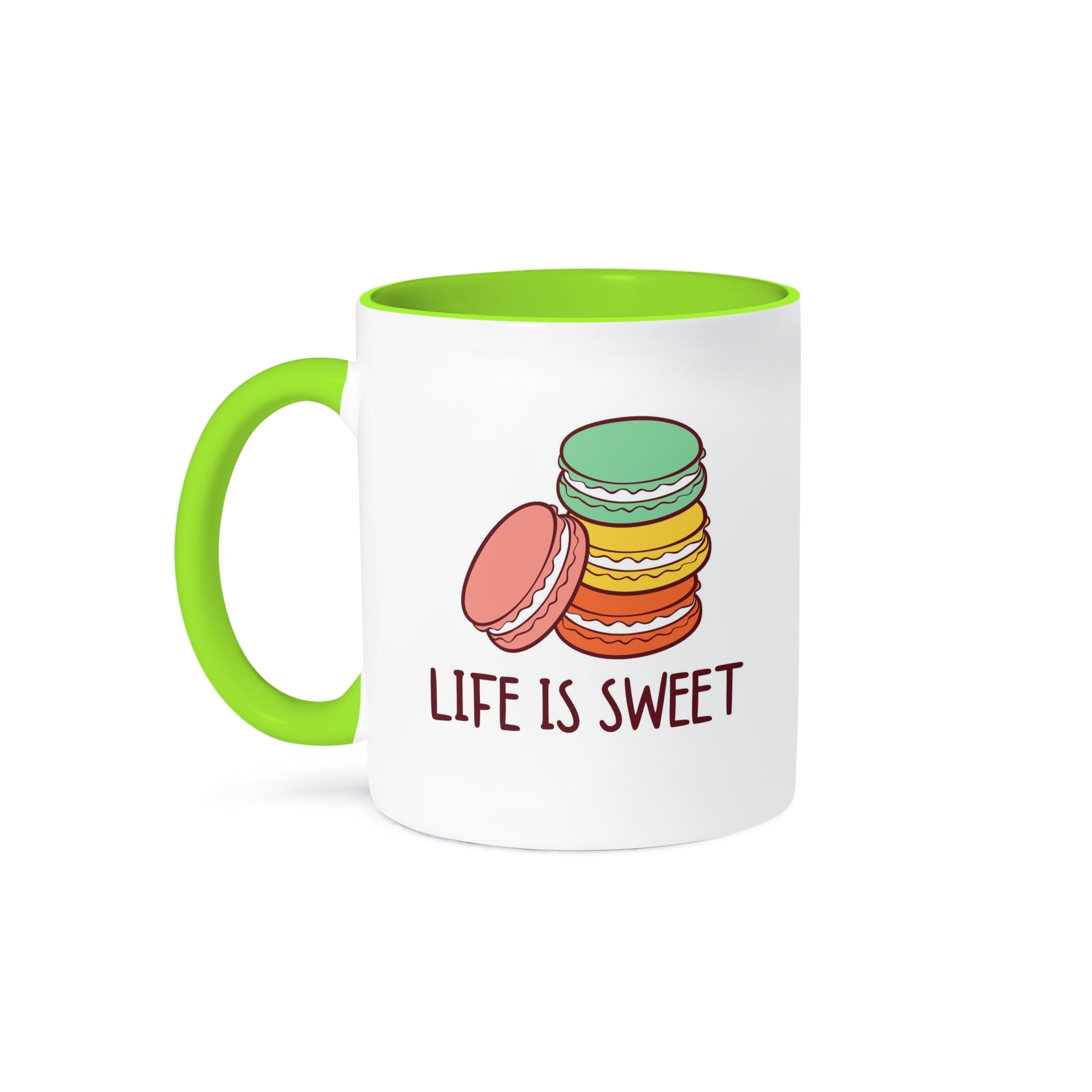 3dRose Life Is Sweet With Macaroons 15oz Two-Tone Green Mug