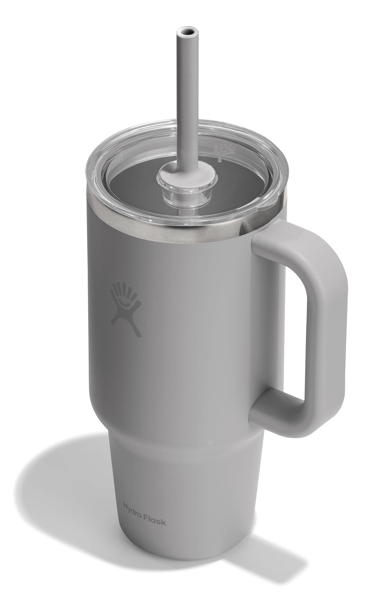 Hydro Flask 32 Oz Travel Tumbler with Handle, Clear Lid and Straw - Insulated Stainless Steel in 32 Oz Birch Gray