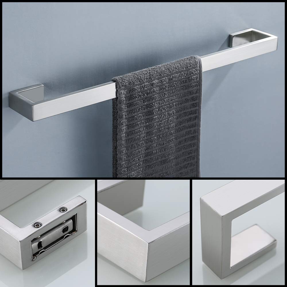 TNOMS 4 Pieces Bathroom Hardware Accessories Set Towel Bar Towel Holder Robe Hook Toilet Paper Holder Stainless Steel Q8-P4BR