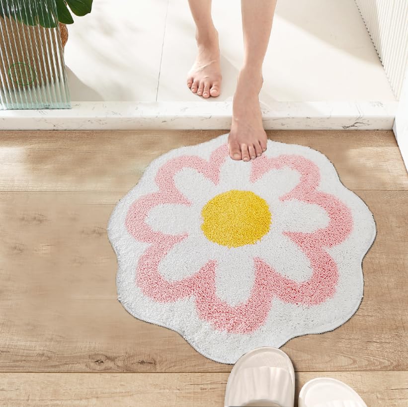 YRXRUS Flower Bath Mat, Light Pink Bathroom Rug, Beauty Bath Mats, Ultra Soft Microfiber Bath Rug, Machine Washable Flower Rug,