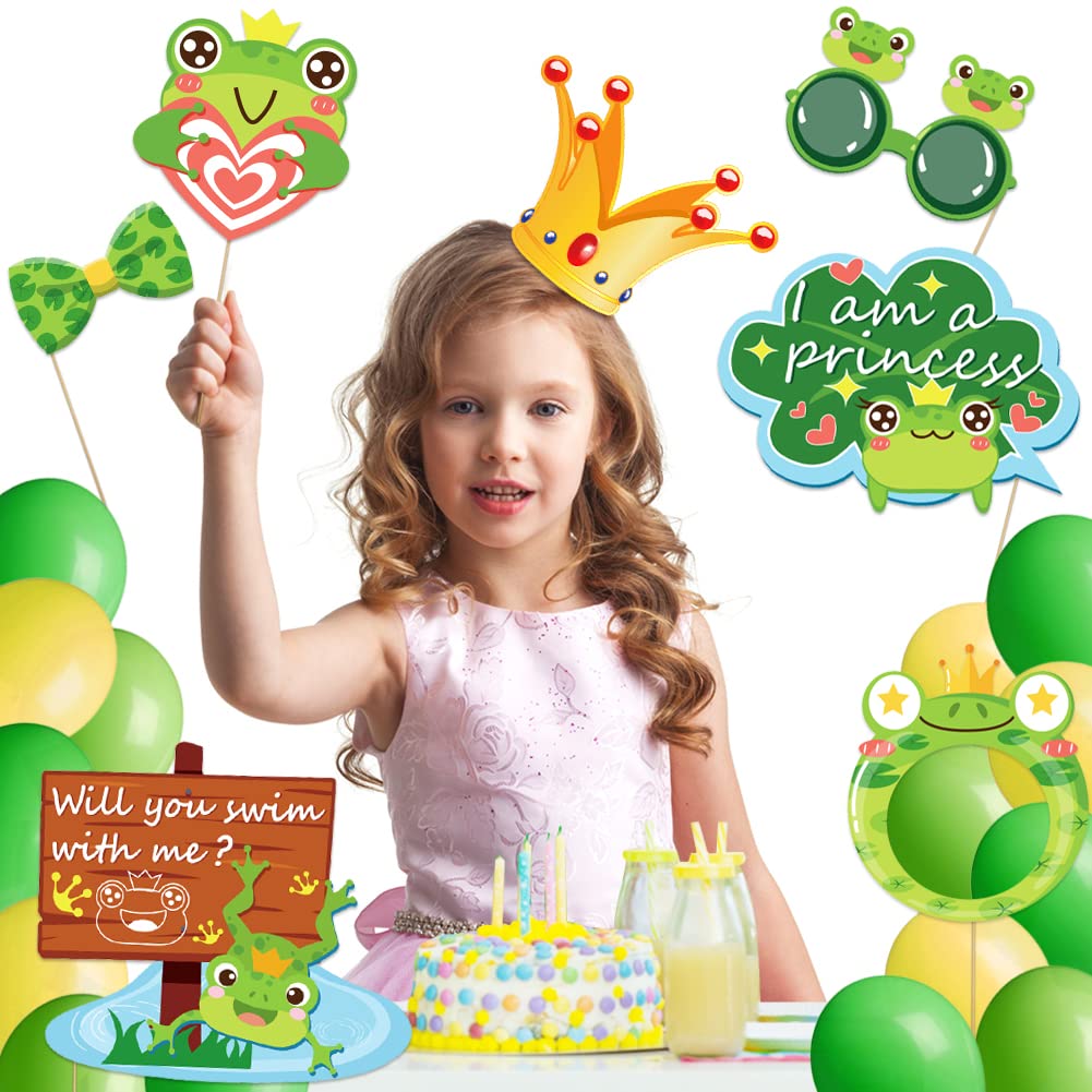 25Pcs Frog Photo Booth Props With Stick, Frog Party Decoration Supplies Princess Selfie Props Animal Party Photography Props For