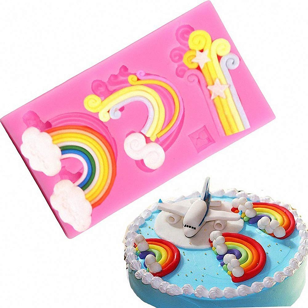 Fewo Rainbow And Cloud Fondant Molds Silicone Gum Paste Polymer Clay Resin Sugar Craft Mould Birthday Party Baby Shower Cake Cup